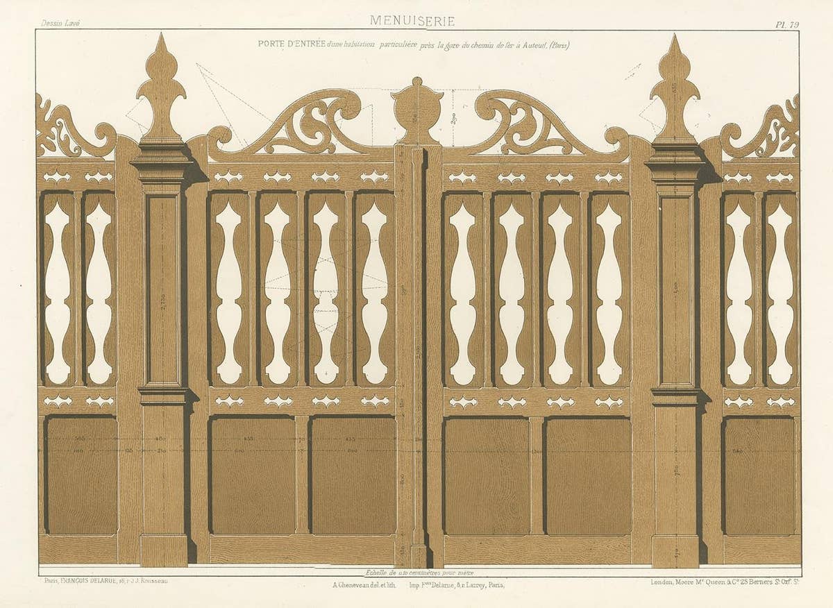 Architecture Print of Woodwork of an Entry Door by Delarue, circa 1880