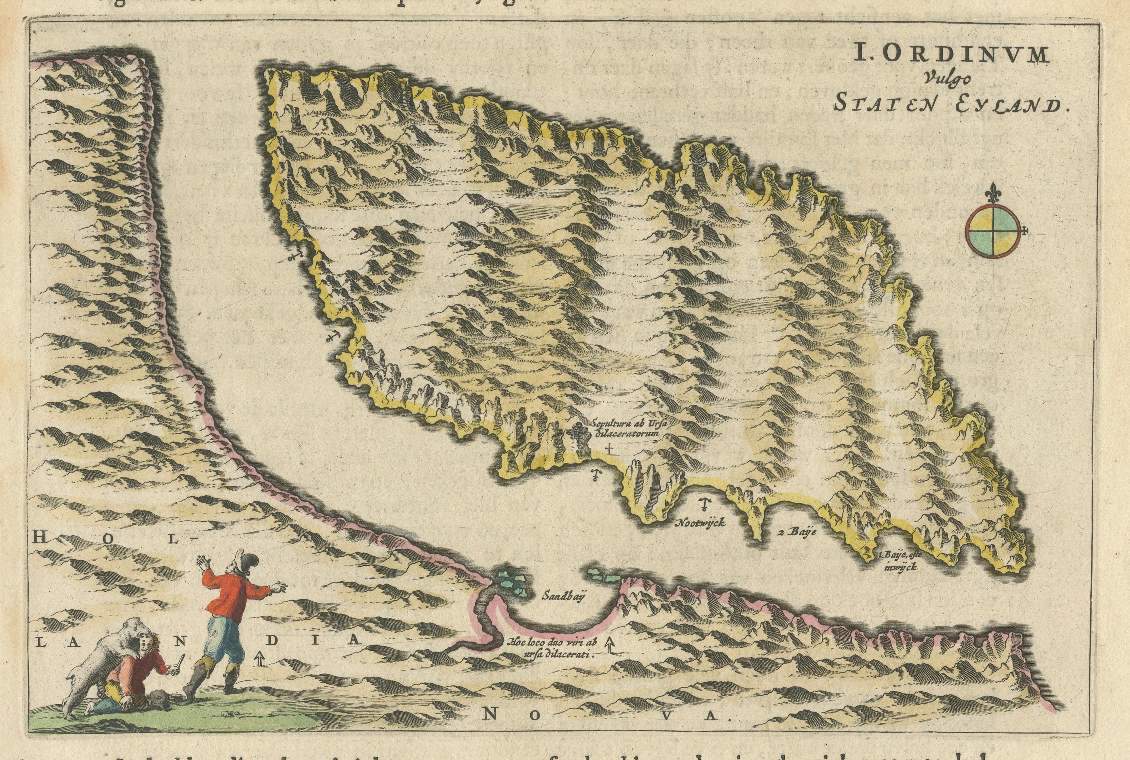 Antique Arctic Map, Staten Island Nova Zembla, Barentsz c.1598