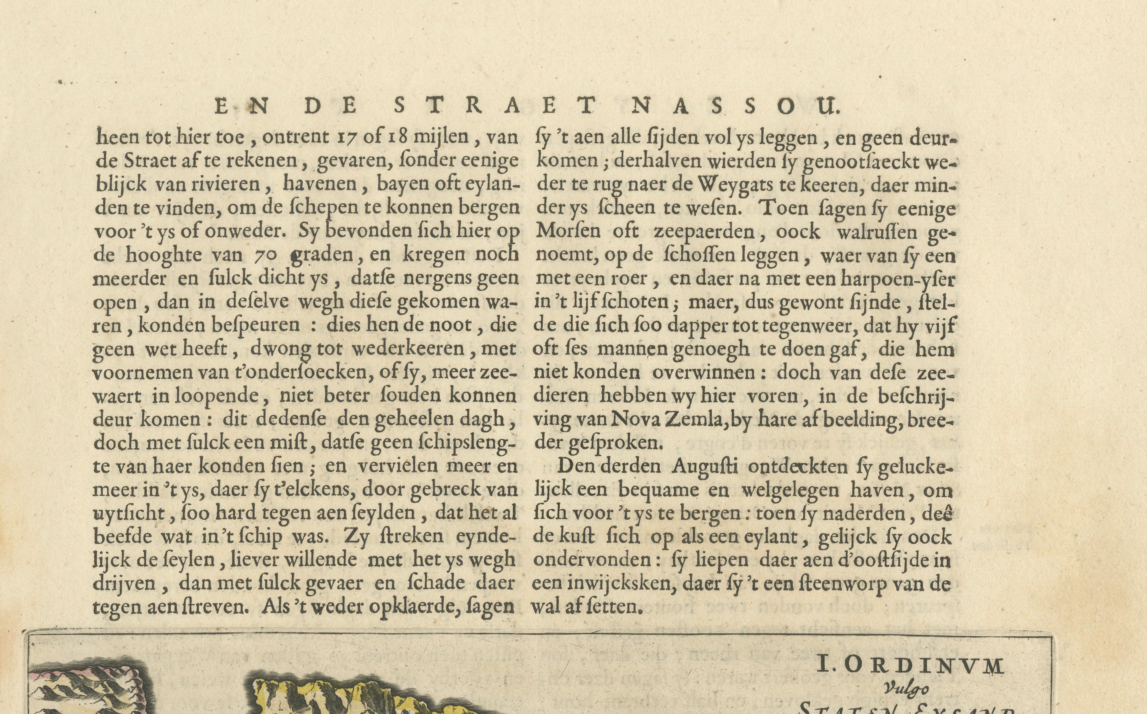 Antique Arctic Map, Staten Island Nova Zembla, Barentsz c.1598