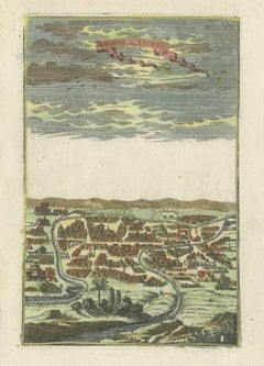 Antique Ardabil Persia City View, Small Mallet Engraving, Hand Colored, 1683