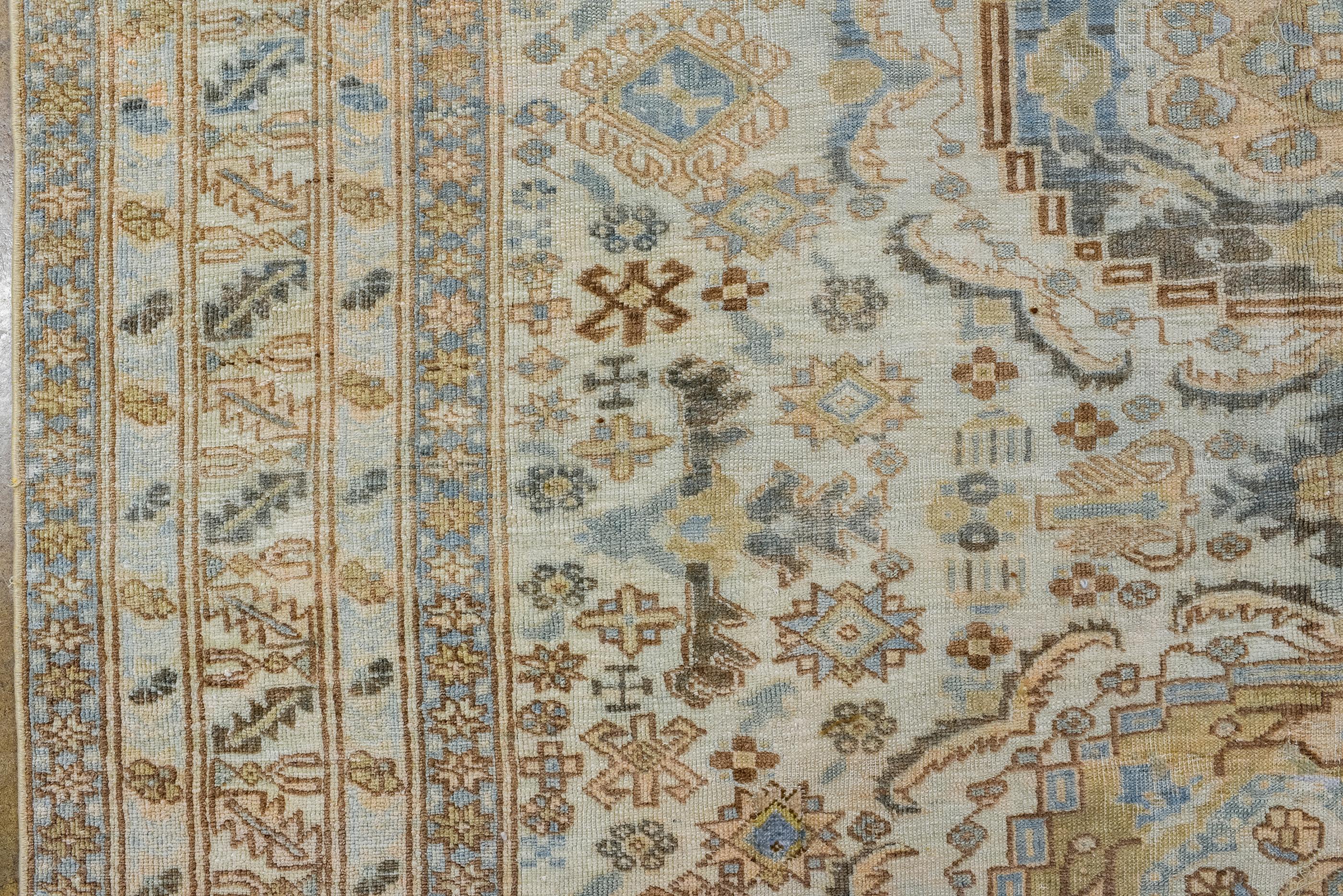 Antique Ardebil Rug with Four Medallions and Cream and Blue Colors  In Good Condition For Sale In New York, NY