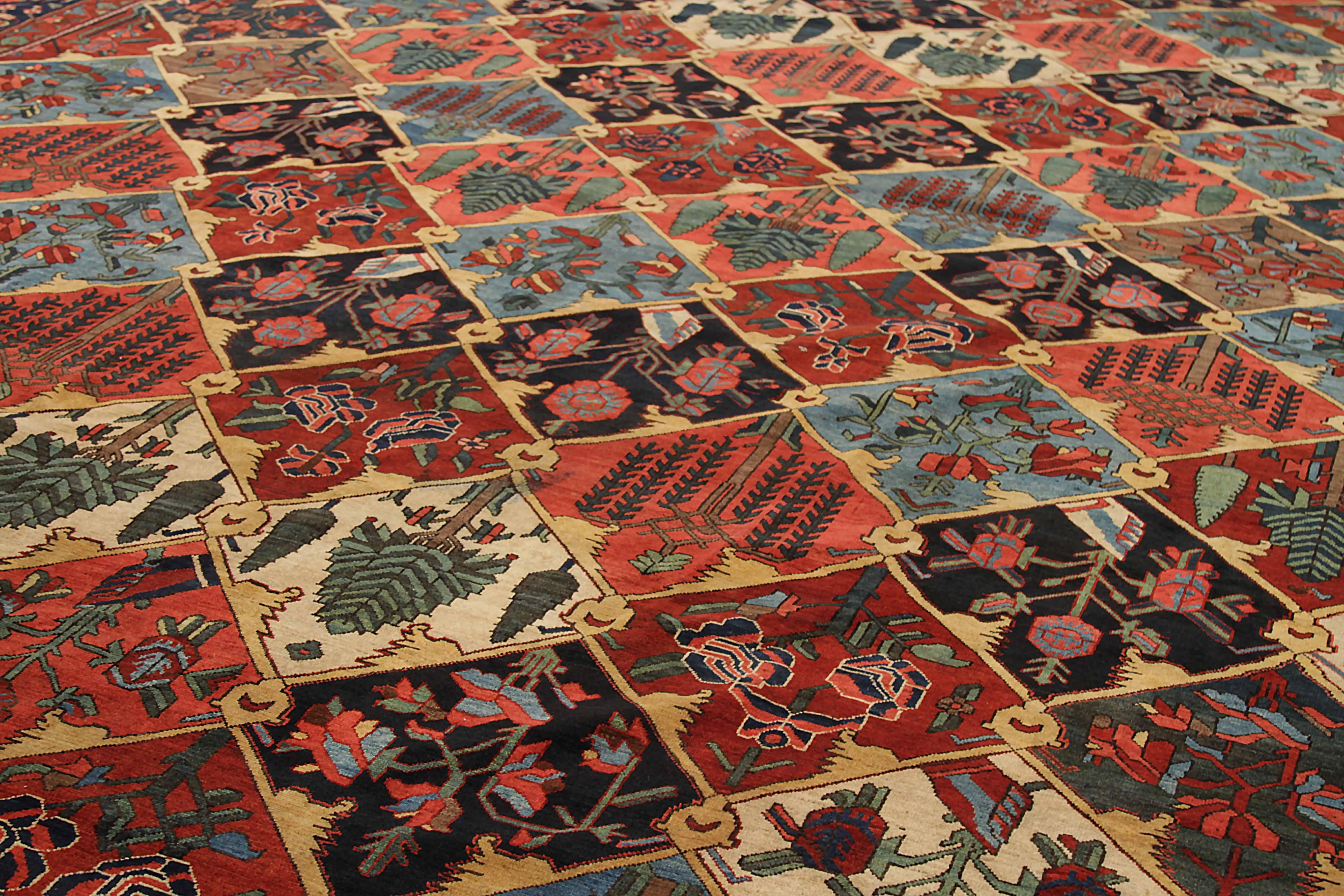 Hand-Woven Antique Area Rug Bakhtiar Design For Sale