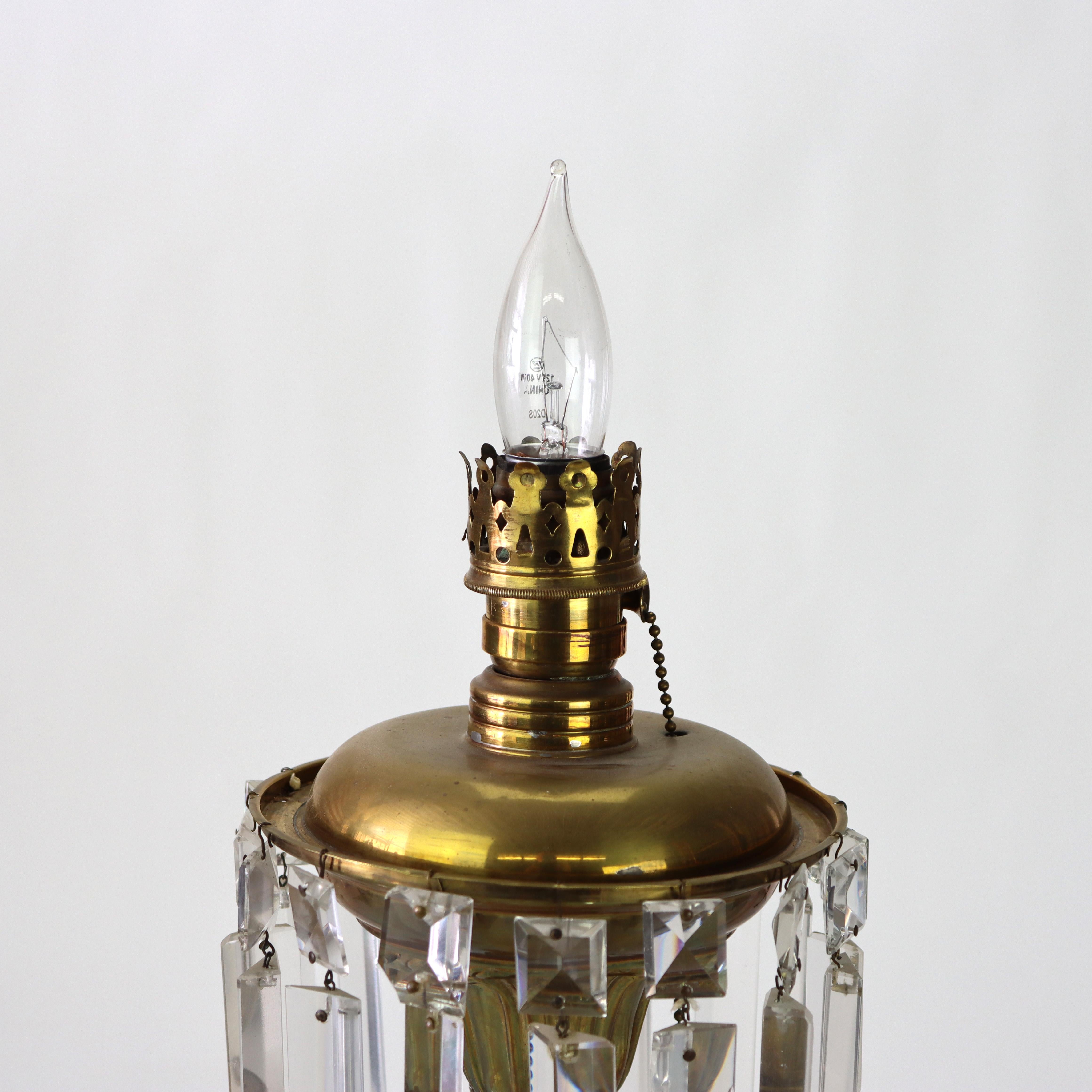 Antique Argand Neoclassical Brass, Crystal & Marble Solar Table Lamp C1840 For Sale 5