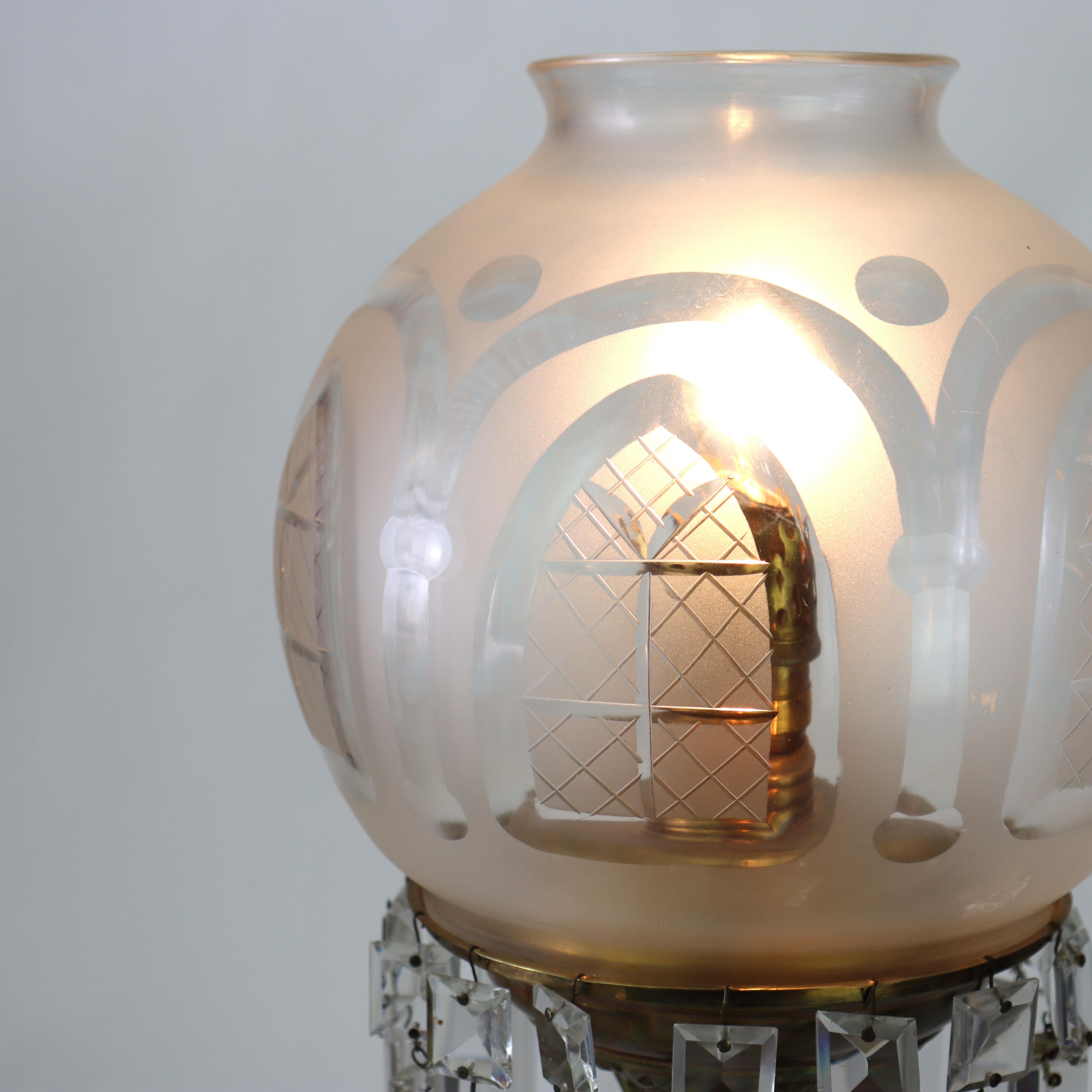 Antique Argand Neoclassical Brass, Crystal & Marble Solar Table Lamp C1840 In Good Condition For Sale In Big Flats, NY