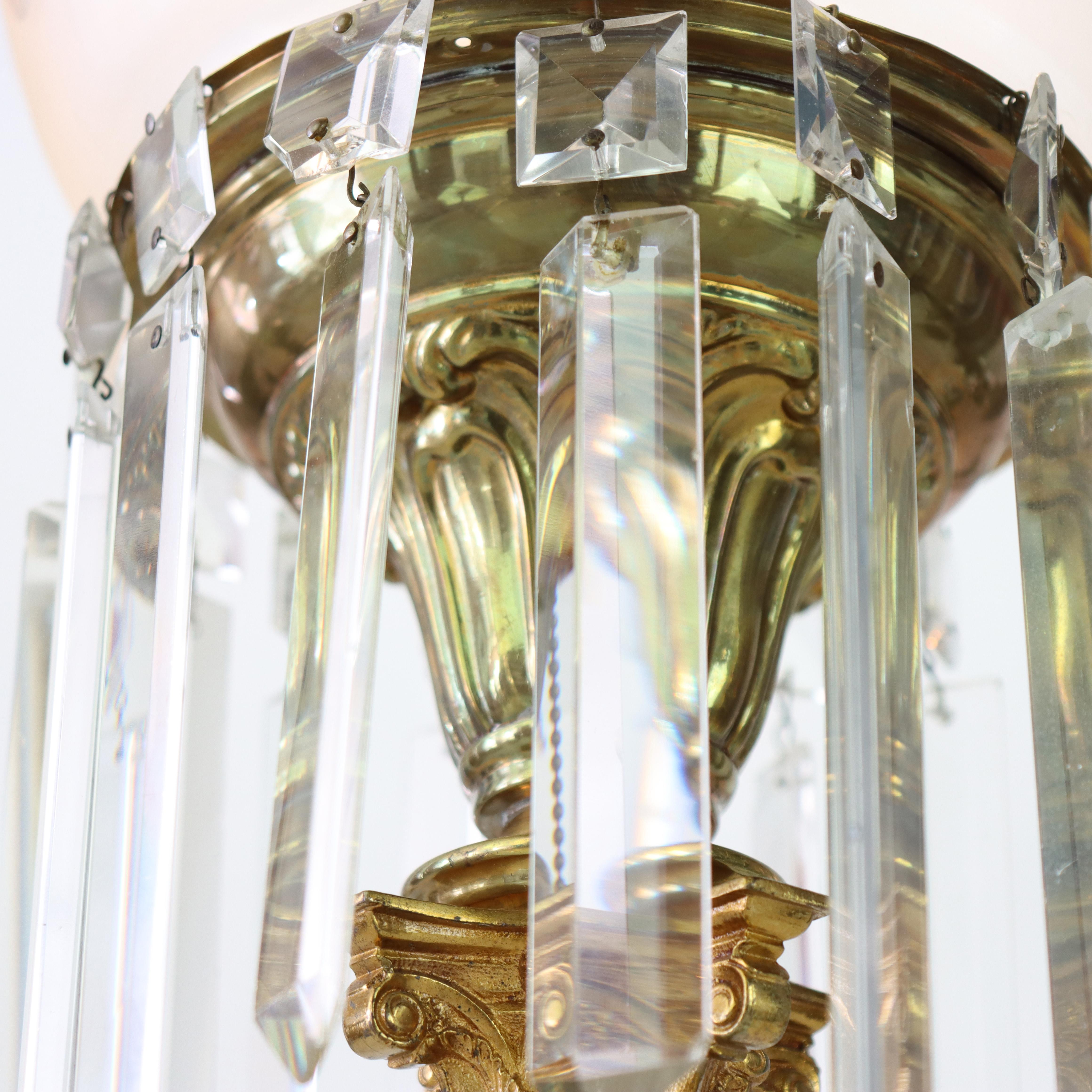 Antique Argand Neoclassical Brass, Crystal & Marble Solar Table Lamp C1840 For Sale 3