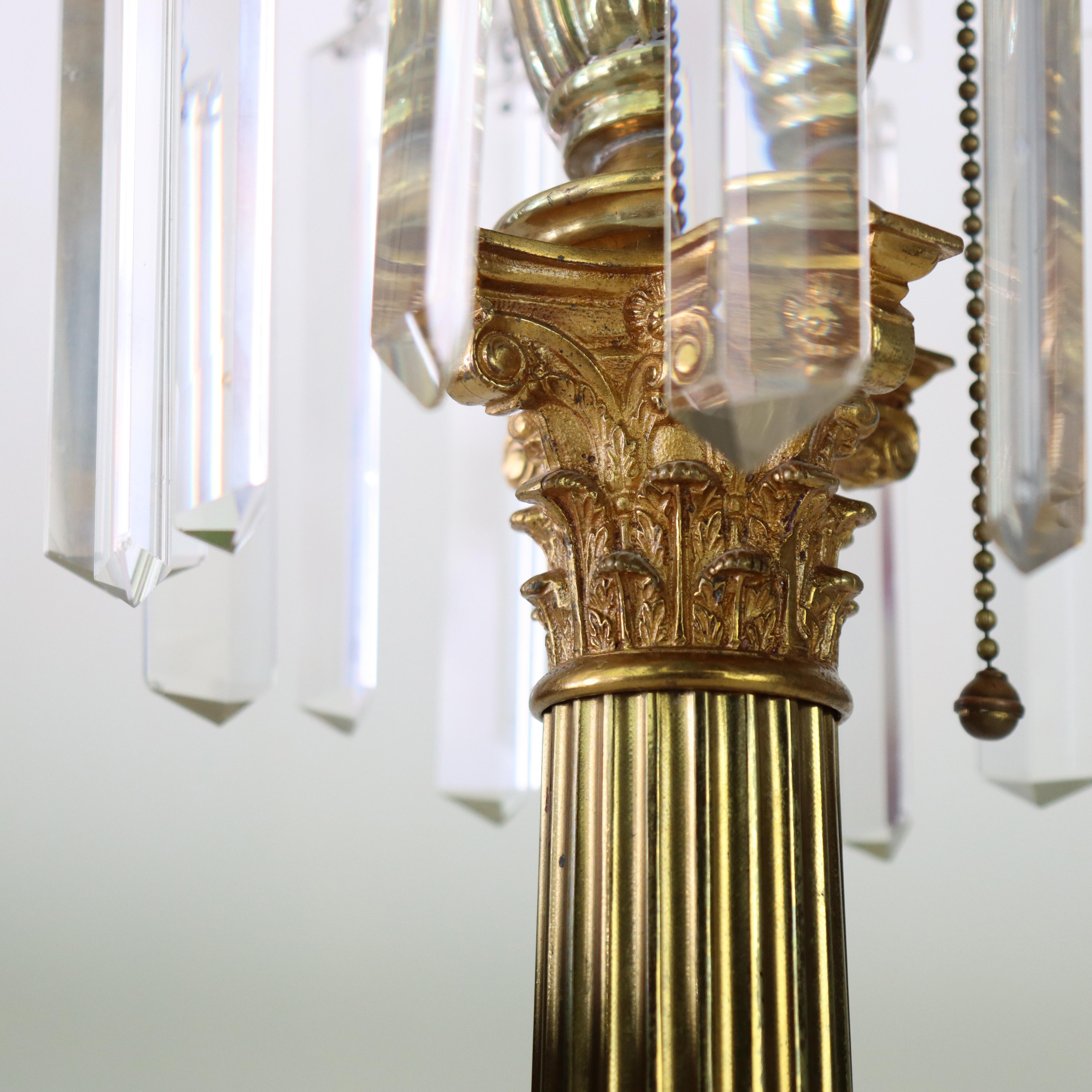 Antique Argand Neoclassical Brass, Crystal & Marble Solar Table Lamp C1840 For Sale 4
