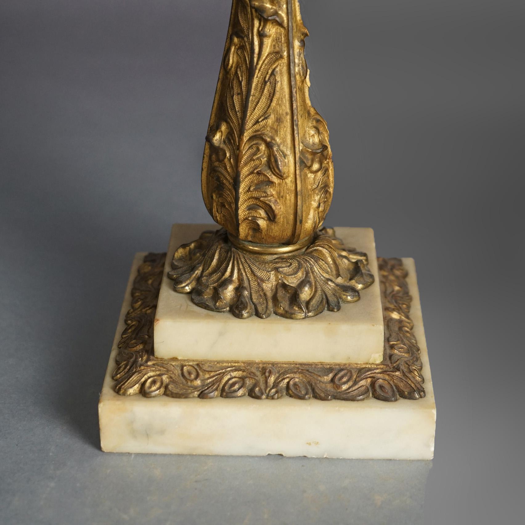 Antique Argand Sinumbra Bronze, Brass & Crystal Solar Lamp With Opalescent Shade 4