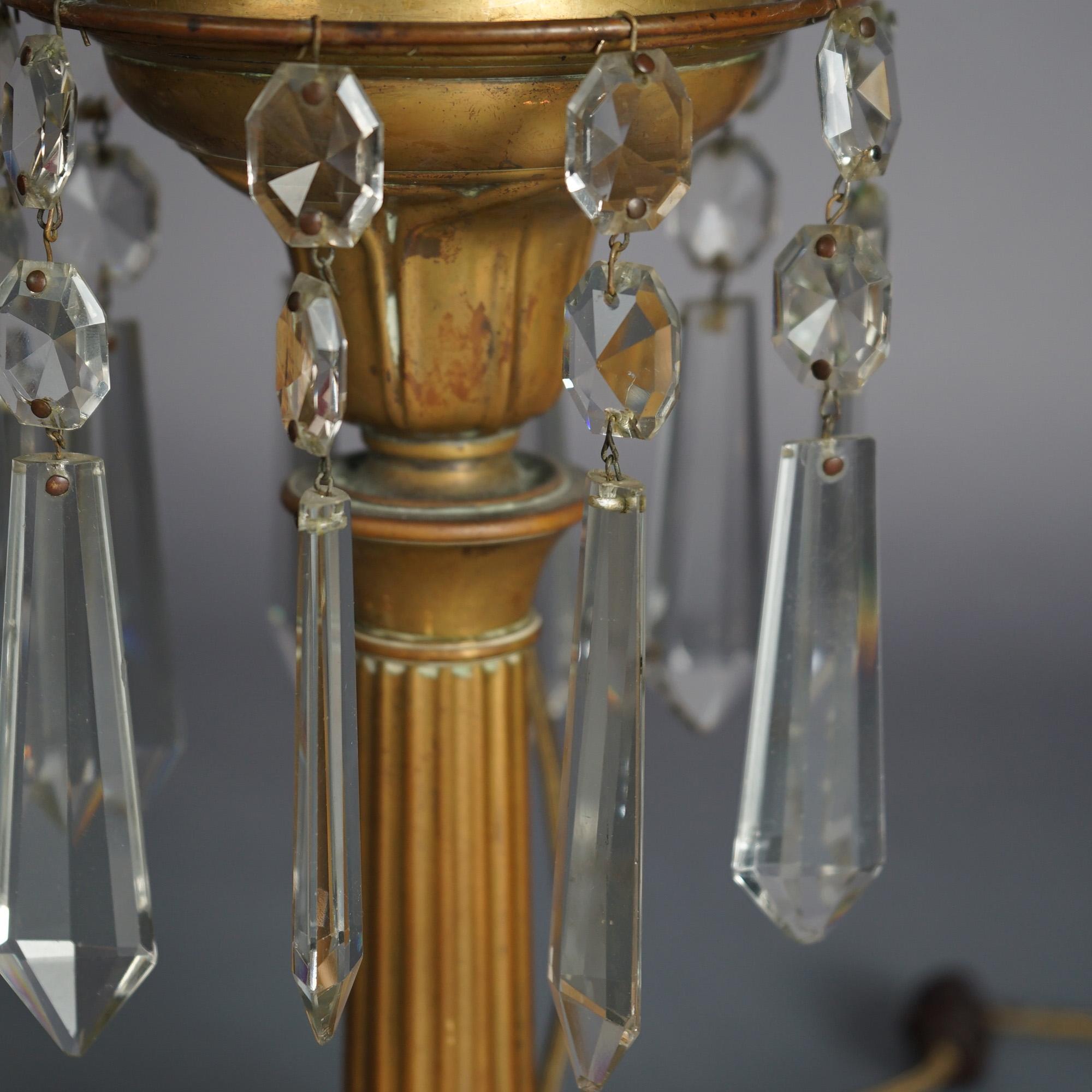 Antique Argand Sinumbra Bronze, Brass & Crystal Solar Lamp With Opalescent Shade 6
