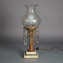 Antique Argand Sinumbra Bronze, Brass & Crystal Solar Lamp With Opalescent Shade