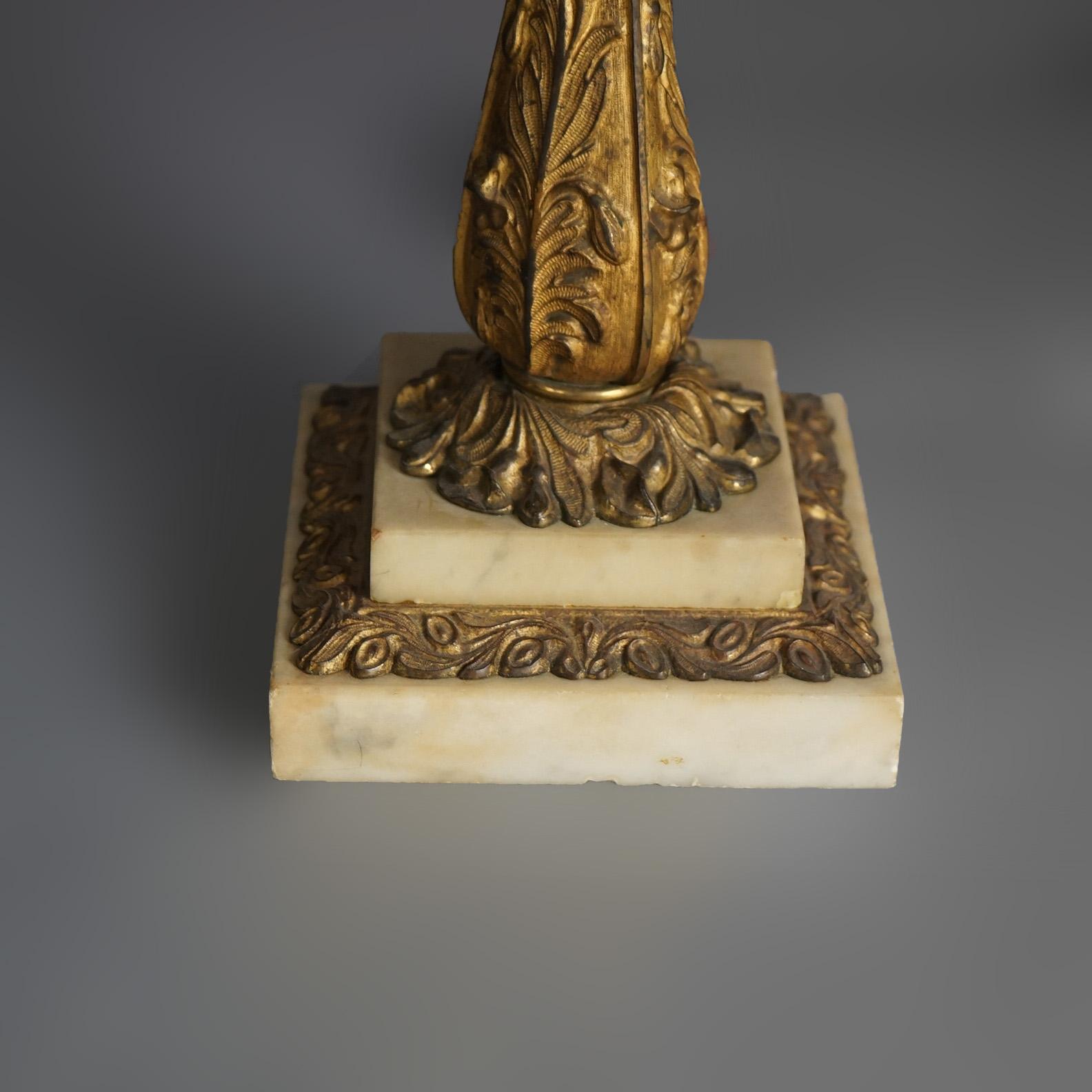 19th Century Antique Argand Sinumbra Bronze, Brass & Crystal Solar Lamp With Opalescent Shade