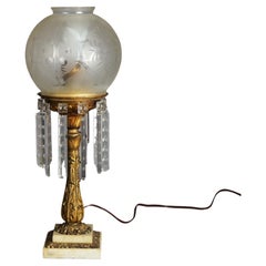 Antique Argand Sinumbra Bronze, Brass & Crystal Solar Lamp With Opalescent Shade
