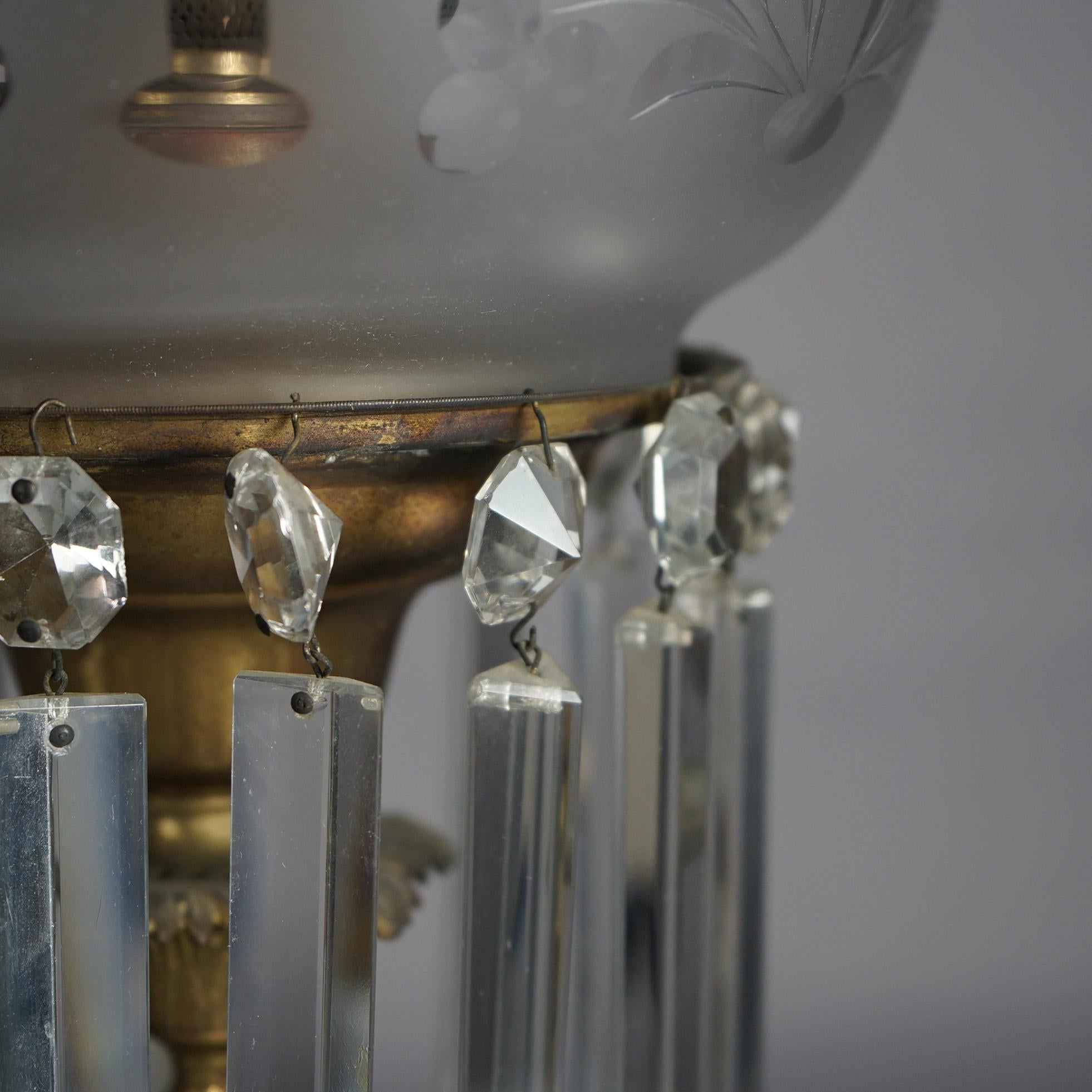 Antique Argand Sinumbra Bronze, Brass & Hanging Crystal Solar Lamp c1840 3