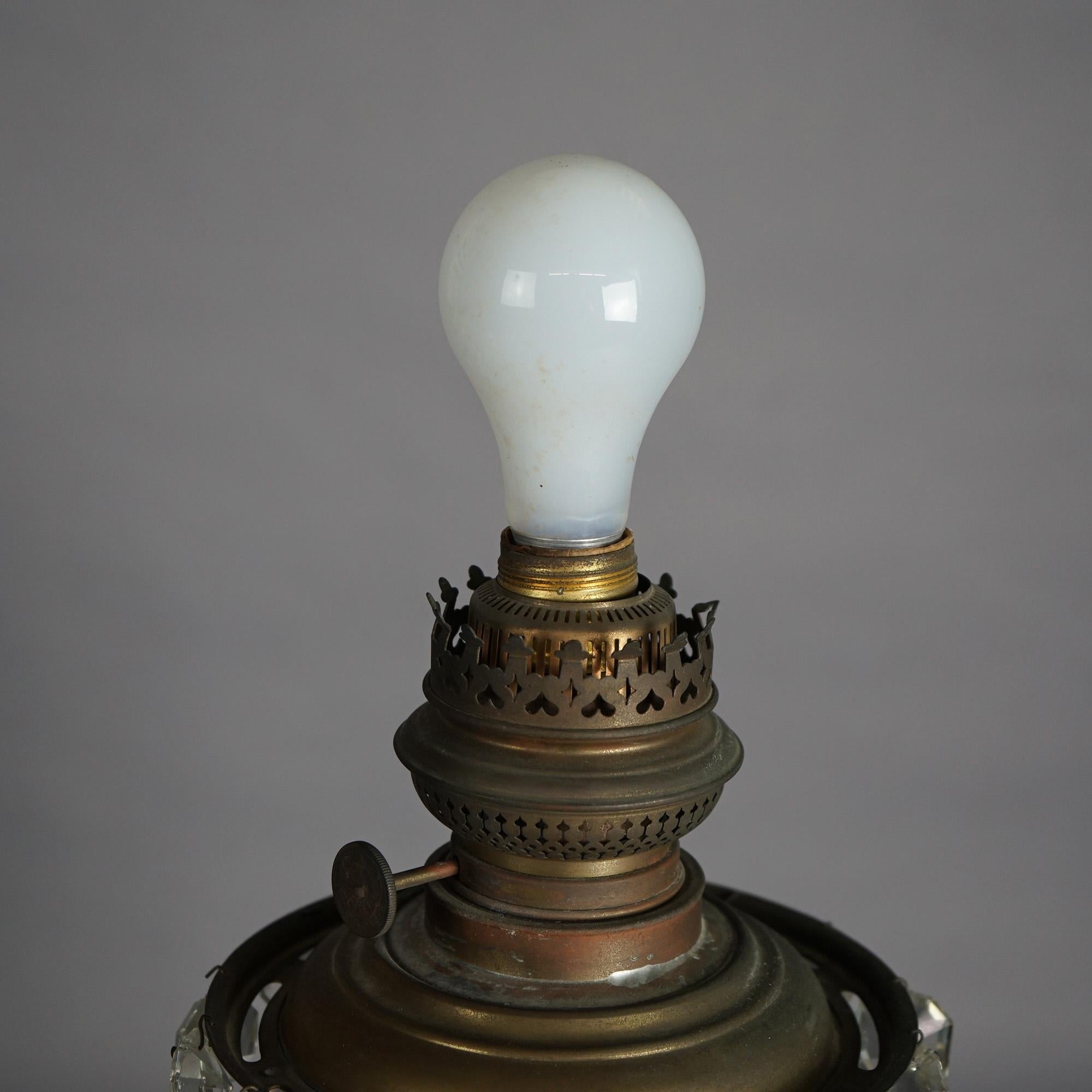 Antique Argand Sinumbra Bronze, Brass & Hanging Crystal Solar Lamp c1840 4