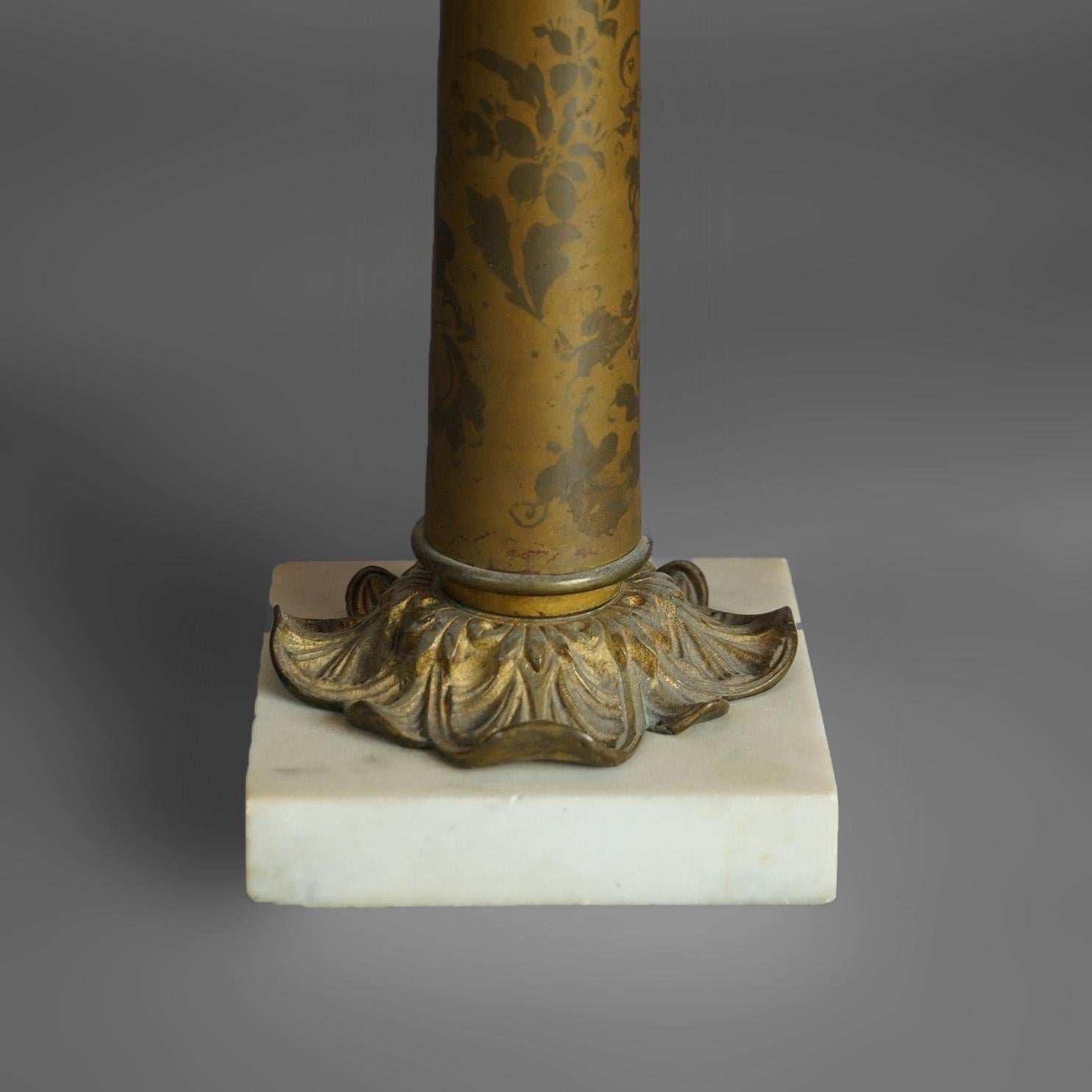 Antique Argand Sinumbra Bronze & Brass Solar Lamp With Opalescent Floral Shade In Good Condition In Big Flats, NY