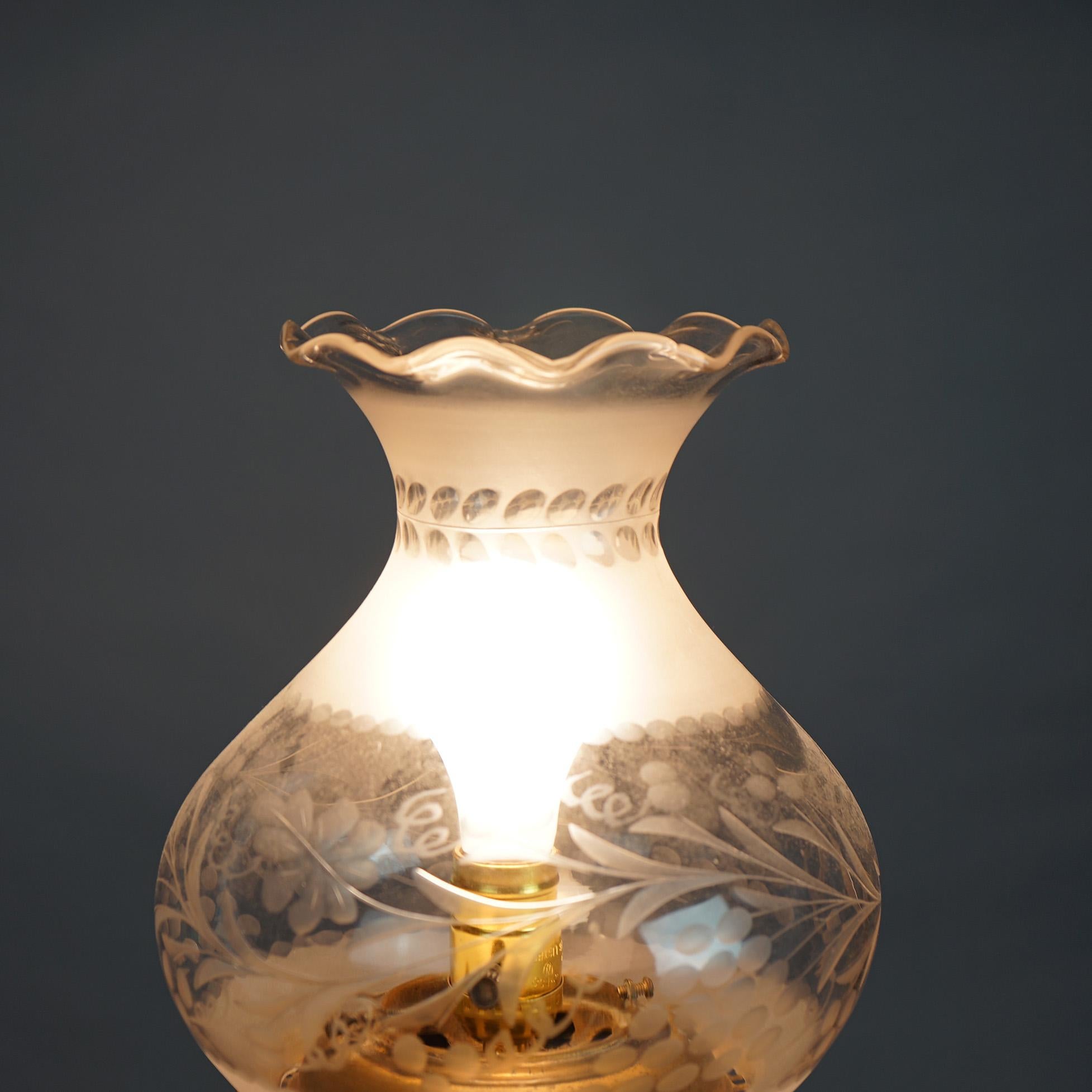 Antique Argand Sinumbra Bronze & Brass Solar Lamp With Opalescent Floral Shade 3