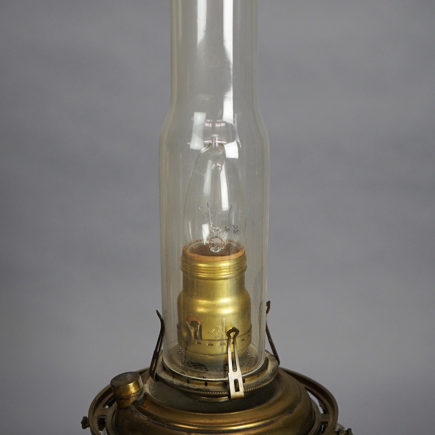 Antique Argand Sinumbra Bronze & Brass Solar Lamp With Opalescent Glass Shade 5