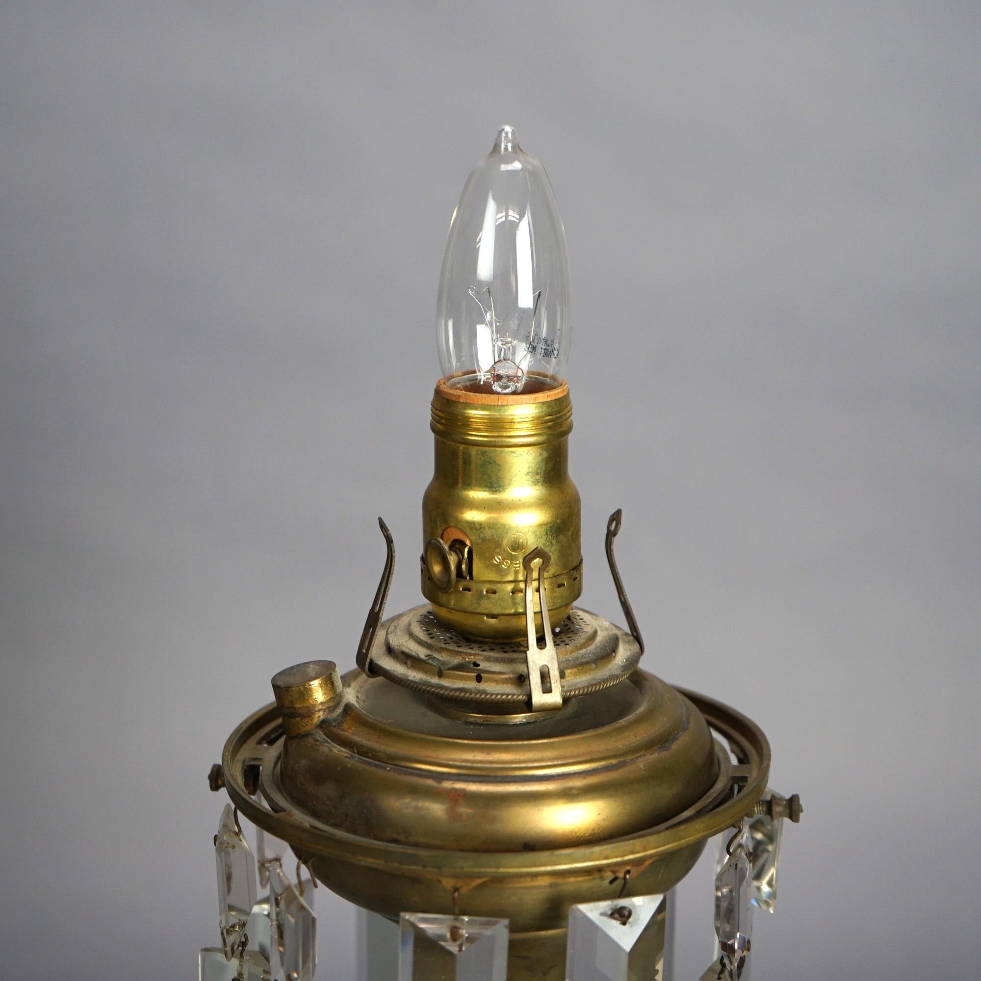 Antique Argand Sinumbra Bronze & Brass Solar Lamp With Opalescent Glass Shade 6