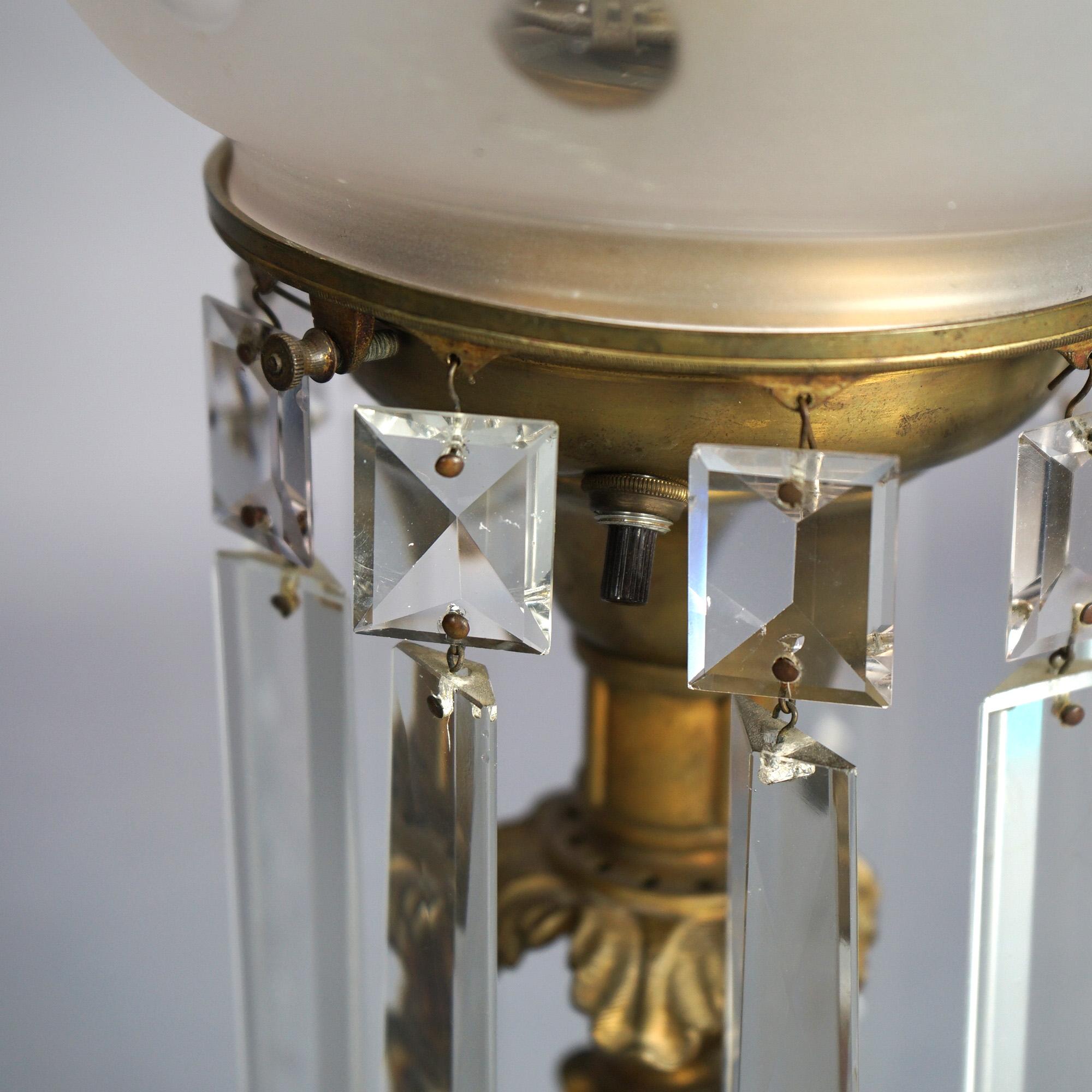 Antique Argand Sinumbra Bronze & Brass Solar Lamp With Opalescent Glass Shade 7