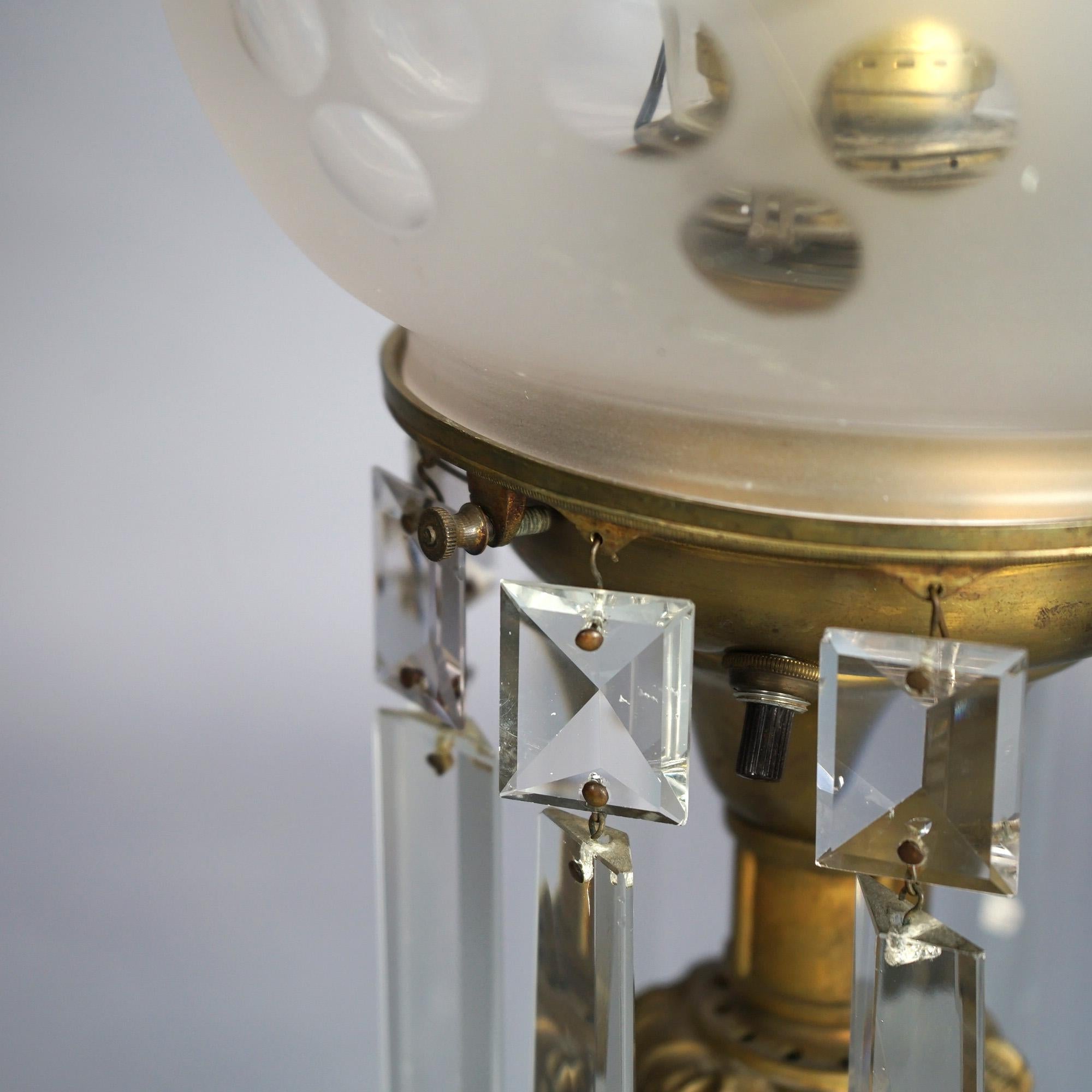 Antique Argand Sinumbra Bronze & Brass Solar Lamp With Opalescent Glass Shade 9