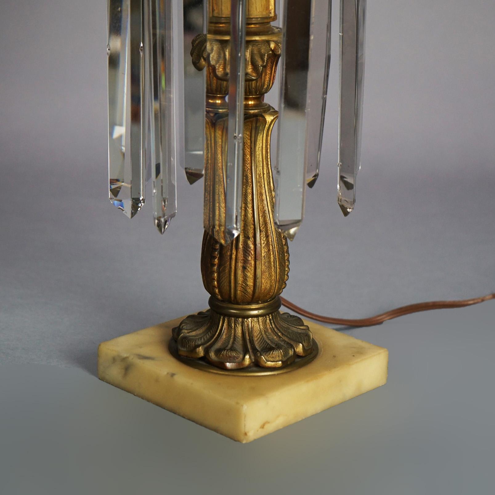 19th Century Antique Argand Sinumbra Bronze & Brass Solar Lamp With Opalescent Glass Shade