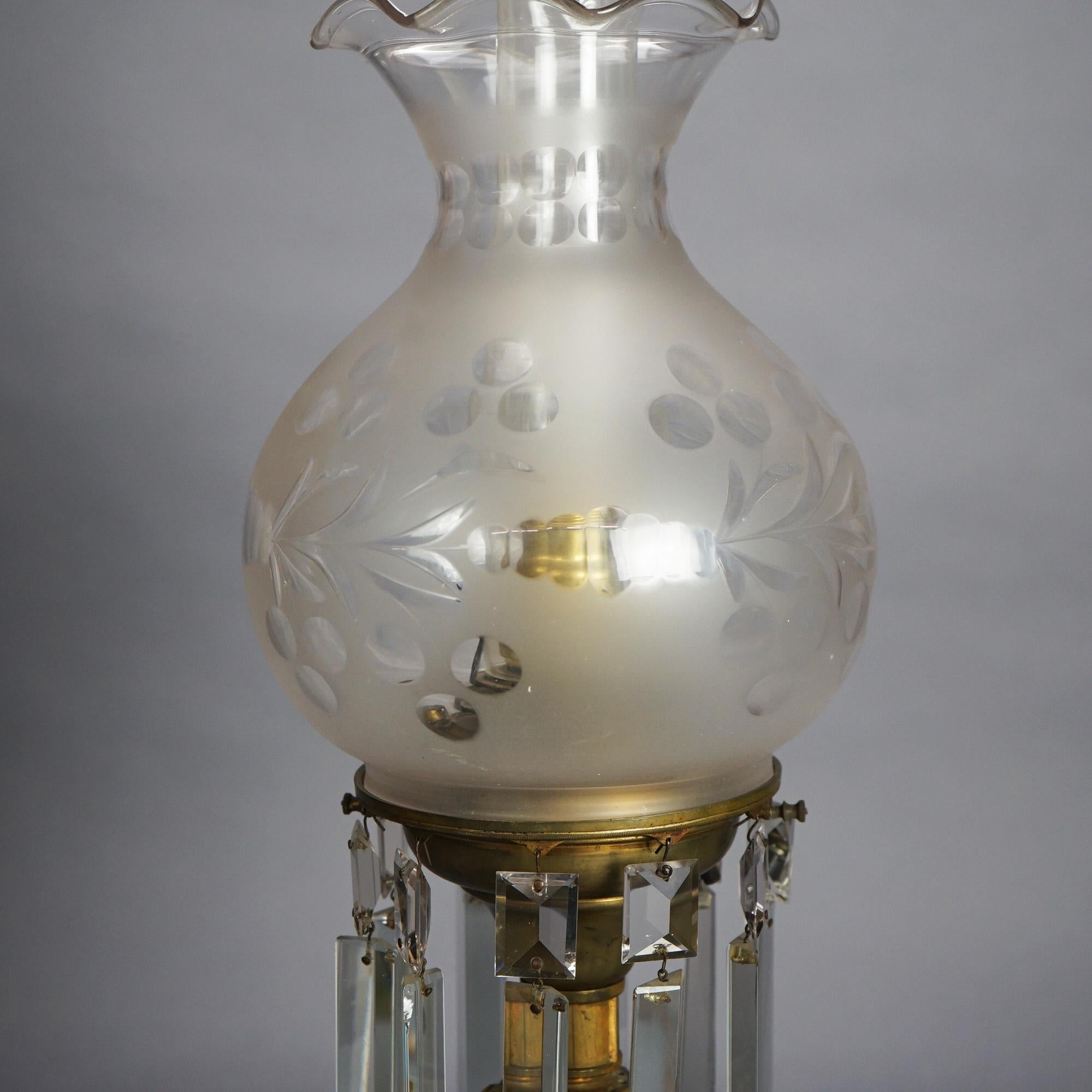 Antique Argand Sinumbra Bronze & Brass Solar Lamp With Opalescent Glass Shade 2