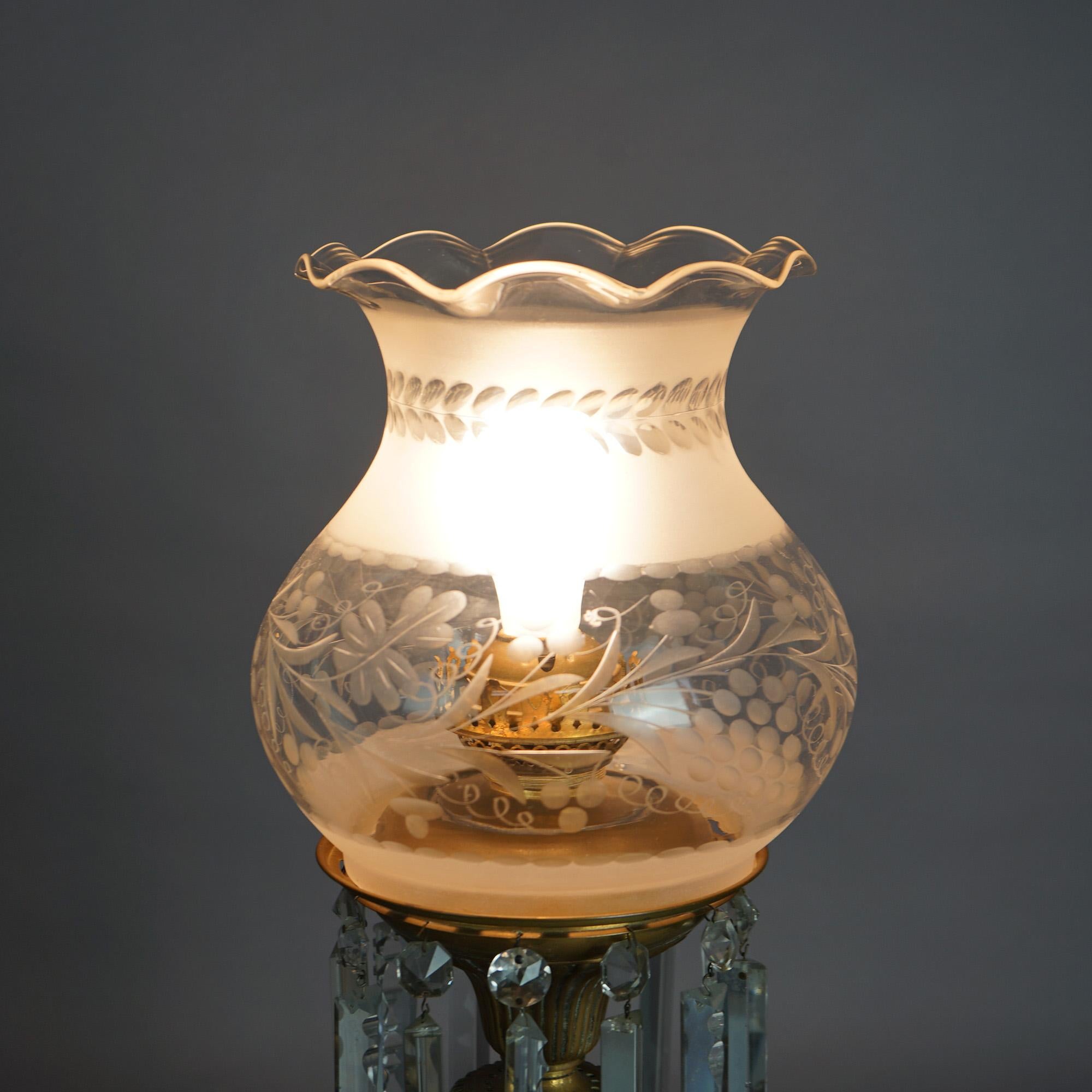 Antique Argand Sinumbra Bronze, Crystal & Brass Solar Lamp, Electrified, c1840 6