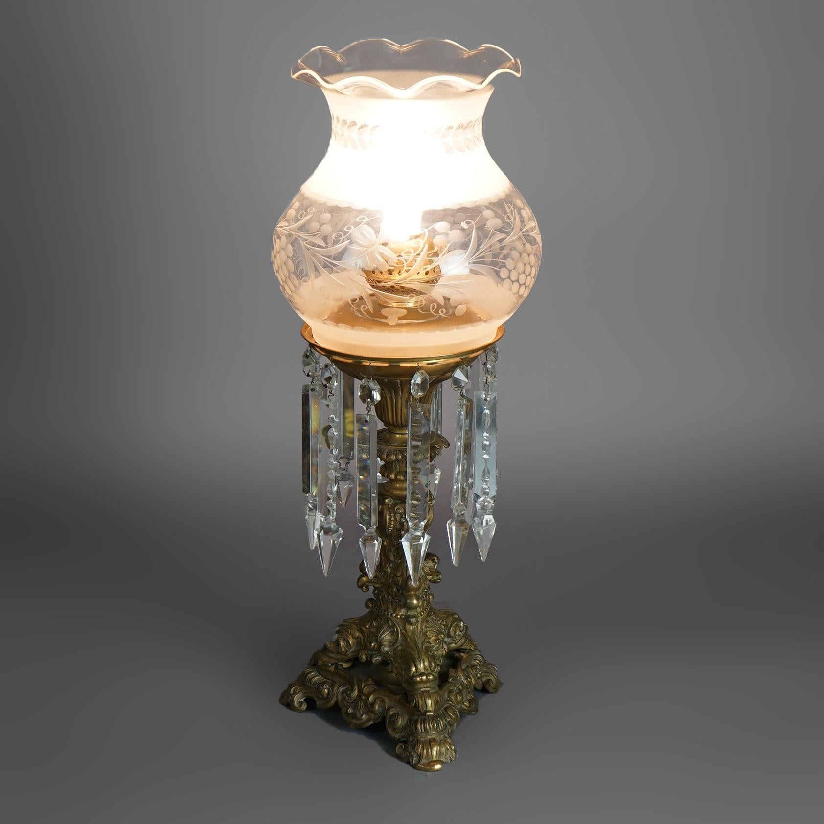 Antique Argand Sinumbra Bronze, Crystal & Brass Solar Lamp, Electrified, c1840 7