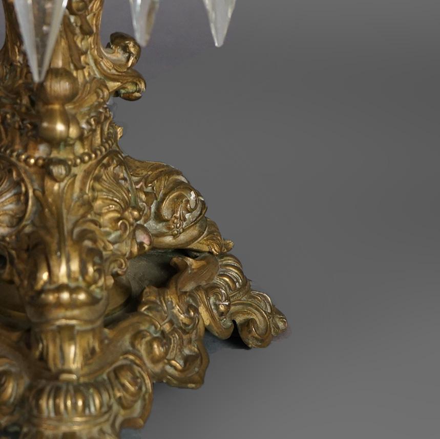 Antique Argand Sinumbra Bronze, Crystal & Brass Solar Lamp, Electrified, c1840 In Good Condition In Big Flats, NY