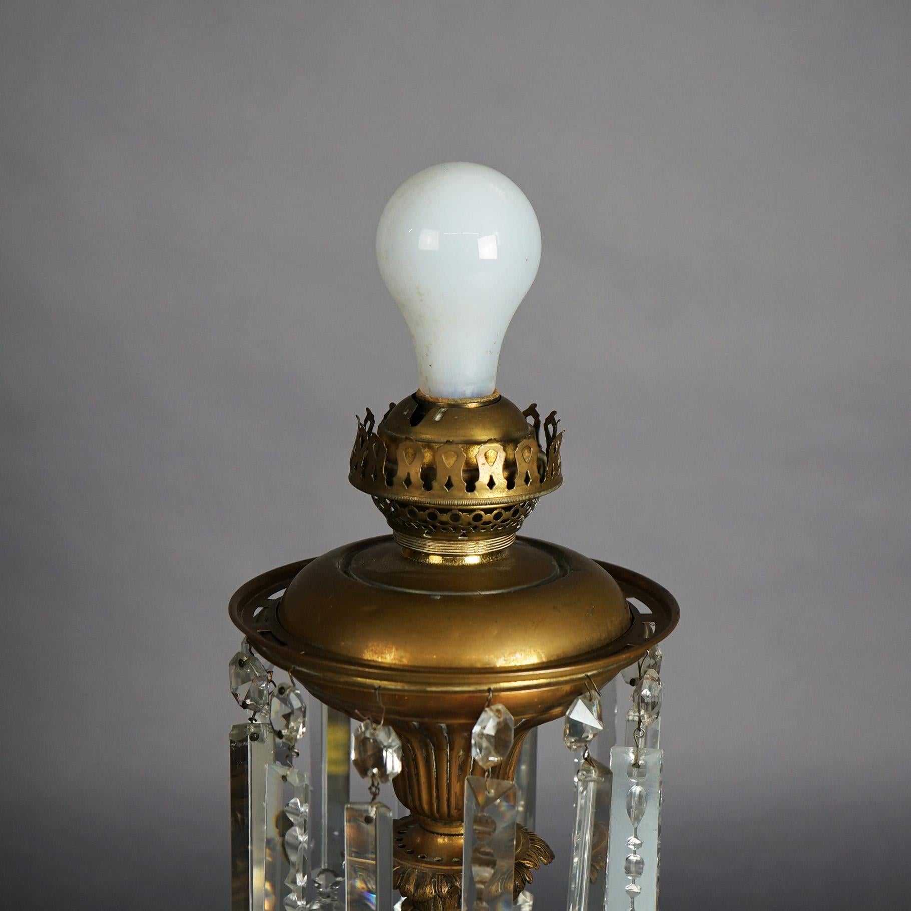 Antique Argand Sinumbra Bronze, Crystal & Brass Solar Lamp, Electrified, c1840 2