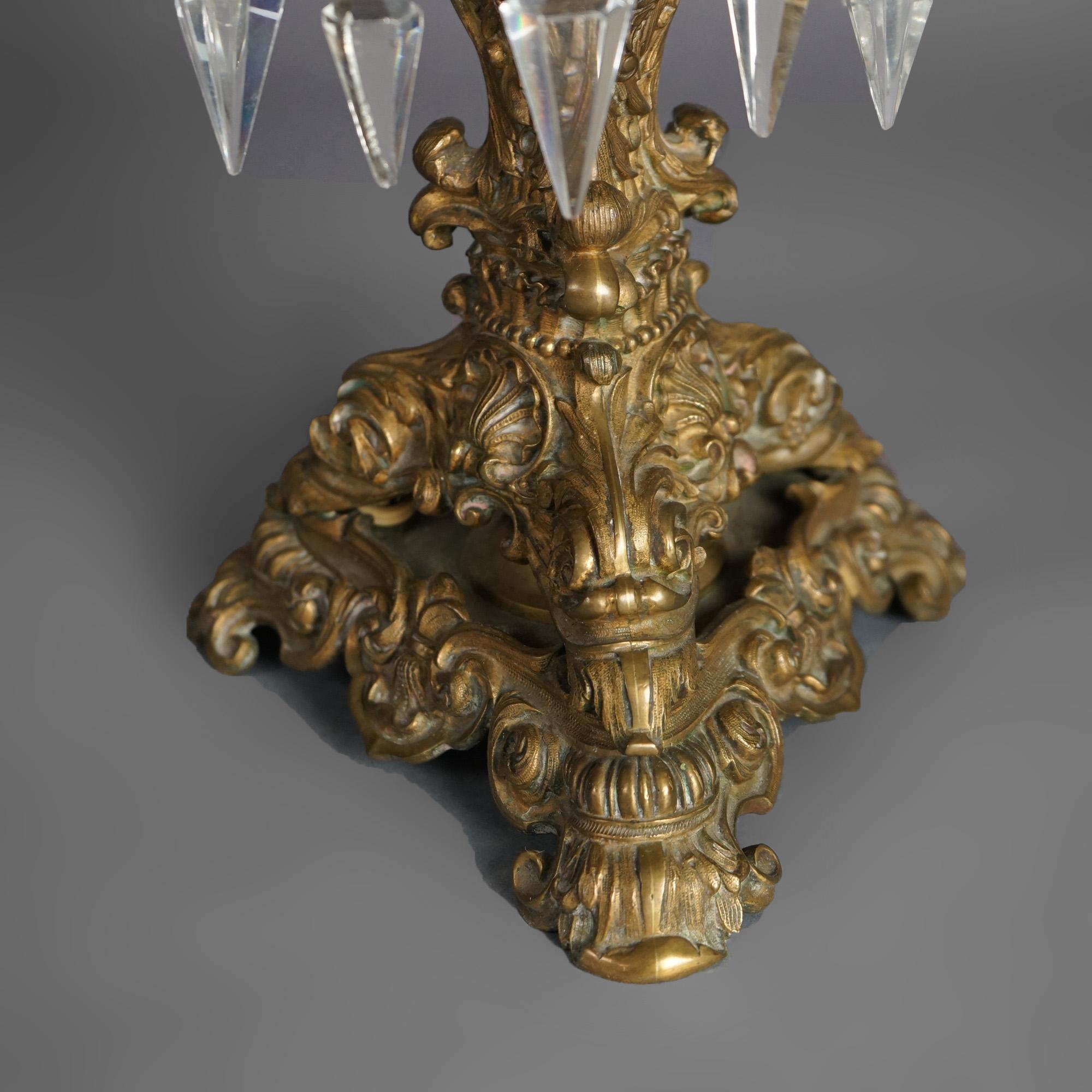 Antique Argand Sinumbra Bronze, Crystal & Brass Solar Lamp, Electrified, c1840 4