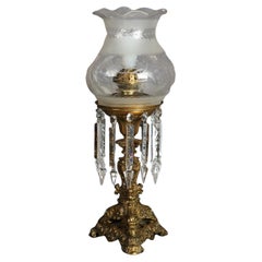 Antique Argand Sinumbra Bronze, Crystal & Brass Solar Lamp, Electrified, c1840