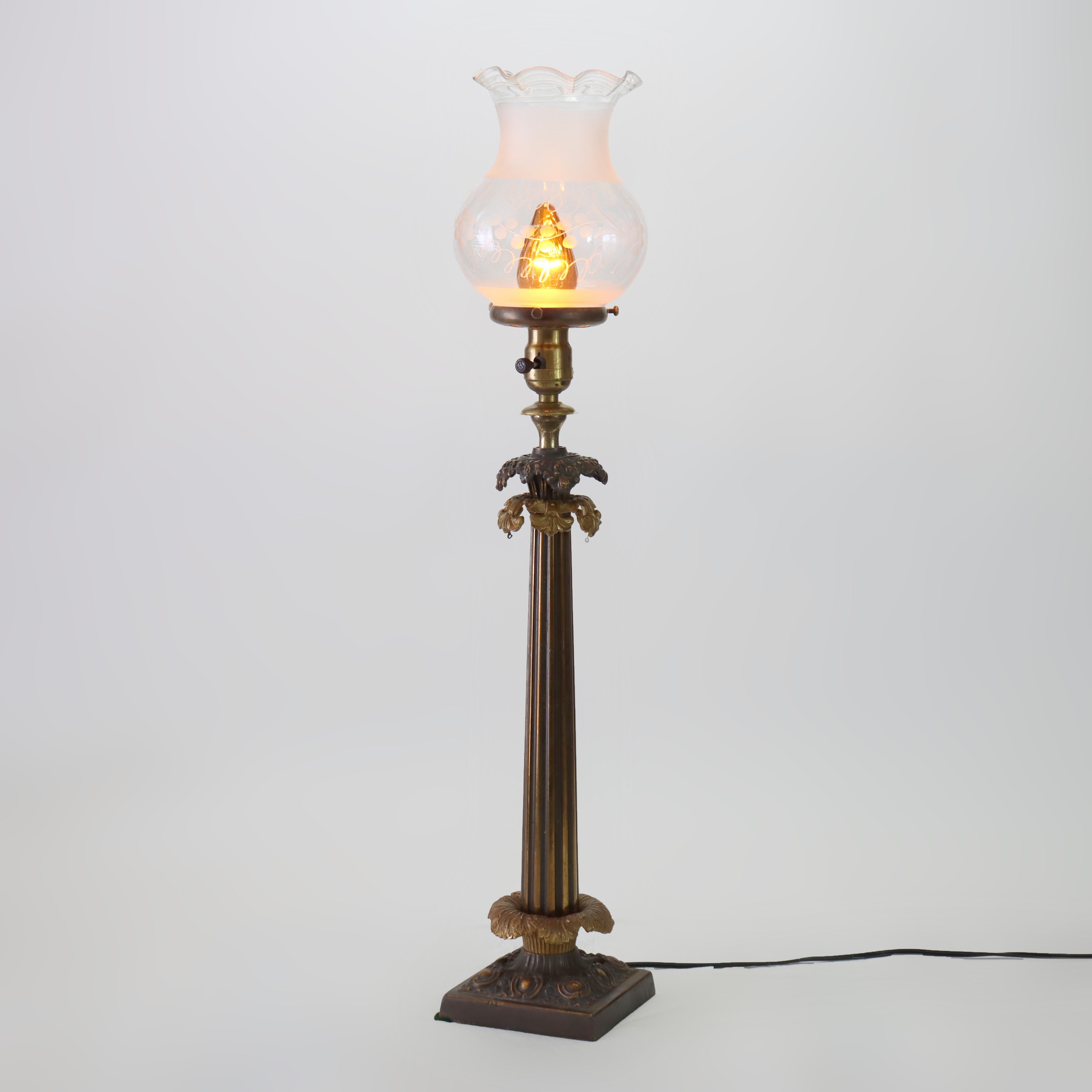 Ancienne lampe de table solaire électrifiée Argand Sinumbra Bronze vers 1840 en vente 2