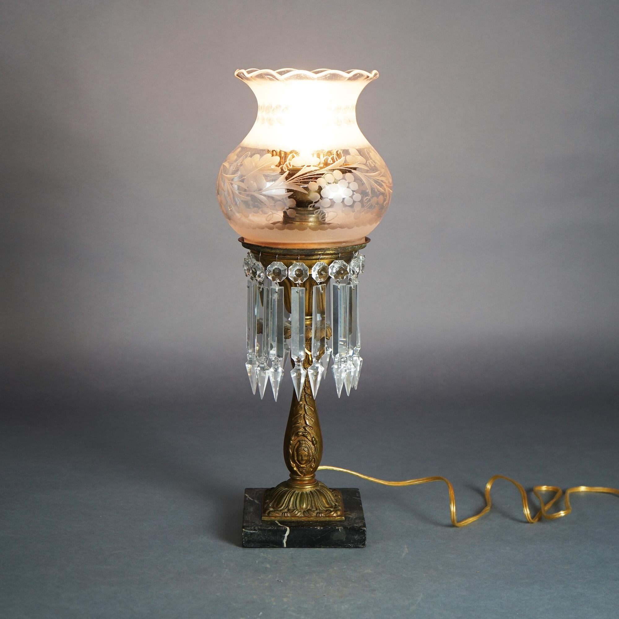 Antique Argand Sinumbra Figural Bronze, Brass & Cut Crystal Solar Lamp c1840 5