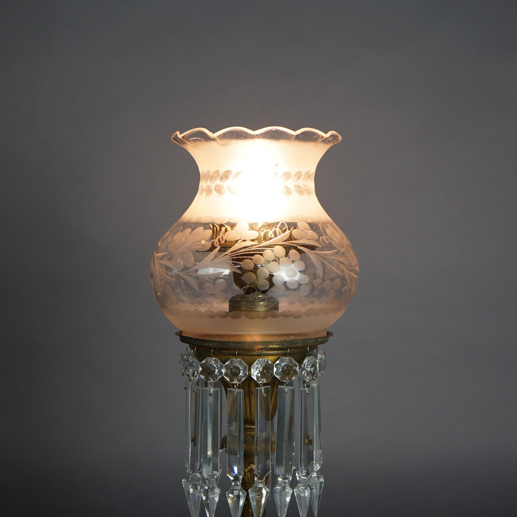 Antique Argand Sinumbra Figural Bronze, Brass & Cut Crystal Solar Lamp c1840 6