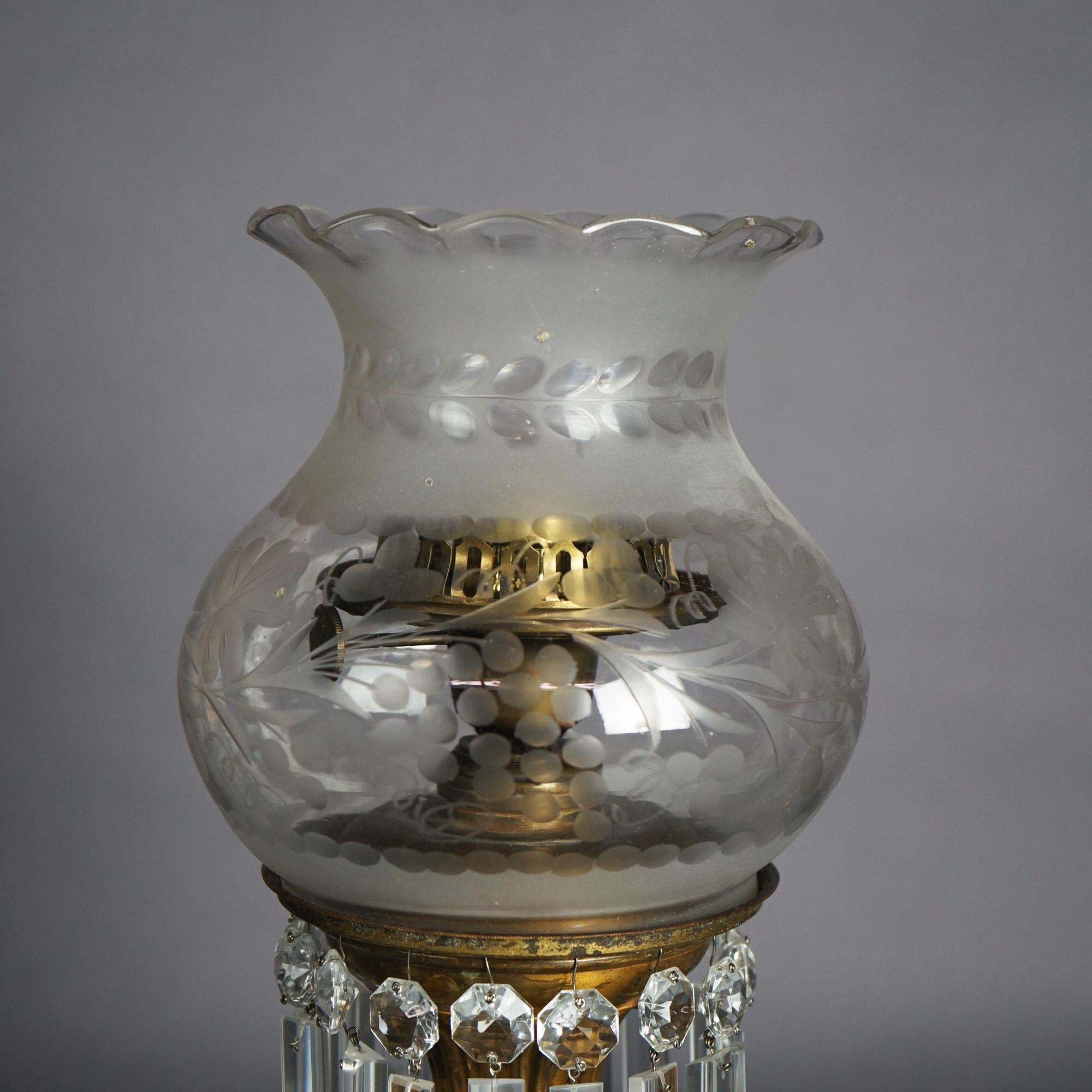 Antique Argand Sinumbra Figural Bronze, Brass & Cut Crystal Solar Lamp c1840 1