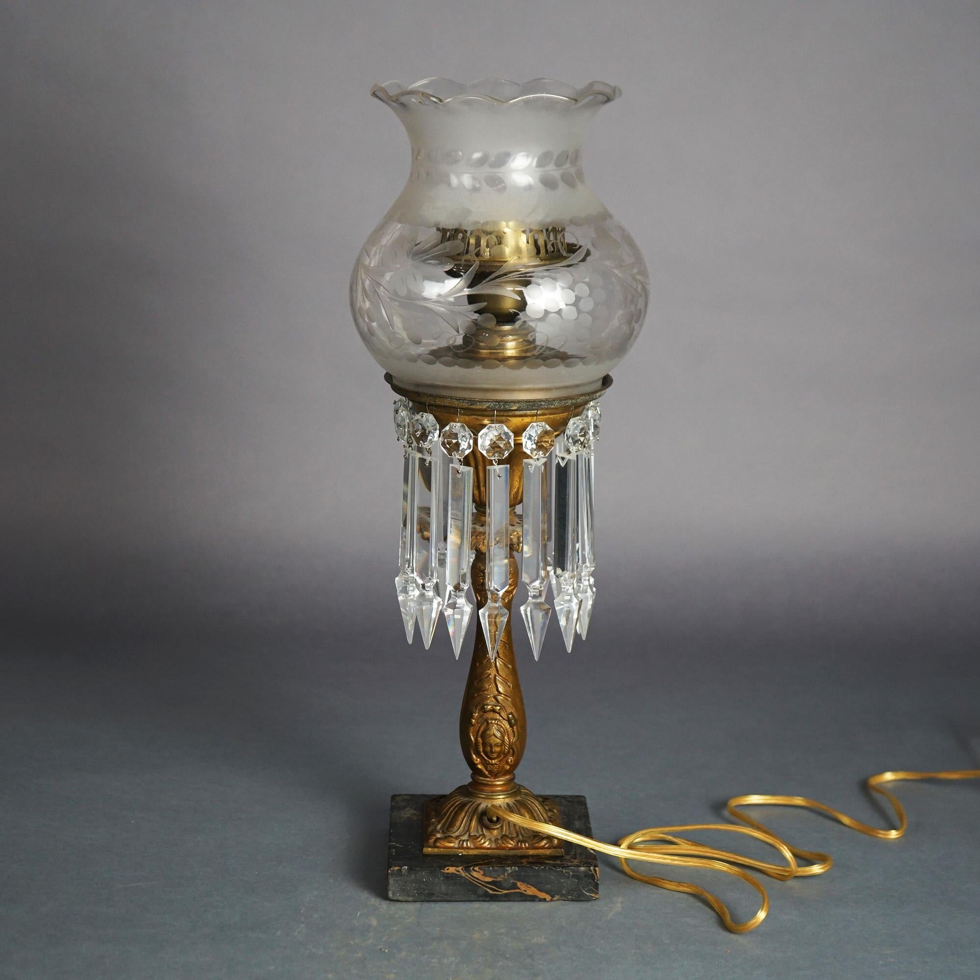 Antique Argand Sinumbra Figural Bronze, Brass & Cut Crystal Solar Lamp c1840 2