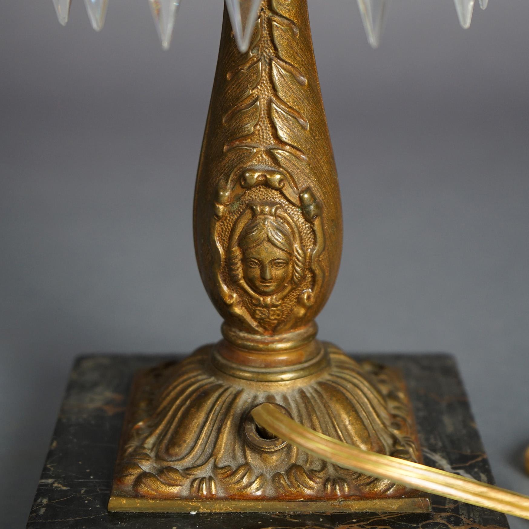 Antique Argand Sinumbra Figural Bronze, Brass & Cut Crystal Solar Lamp c1840 3