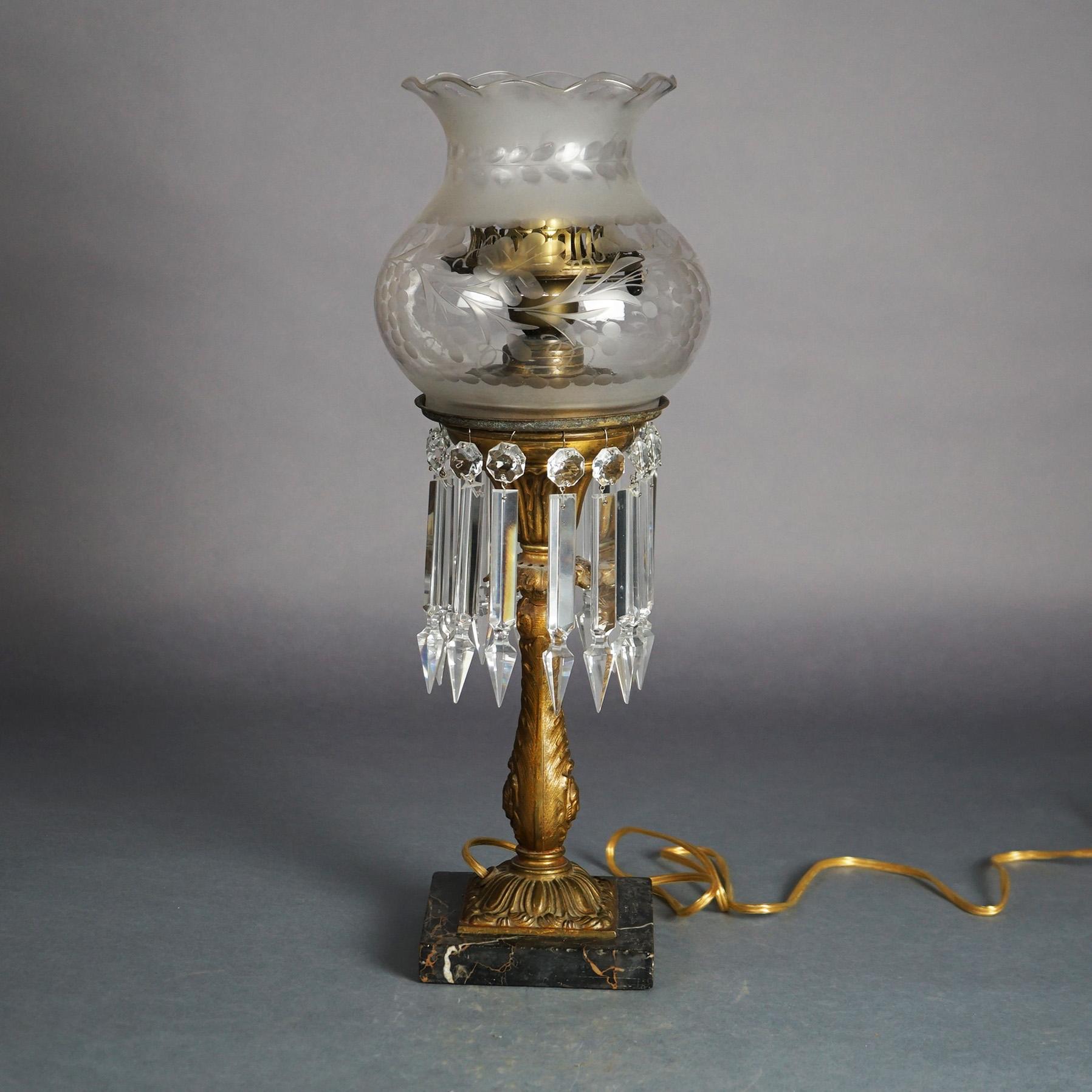 Antique Argand Sinumbra Figural Bronze, Brass & Cut Crystal Solar Lamp c1840 4