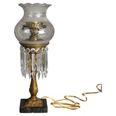 Antique Argand Sinumbra Figural Bronze, Brass & Cut Crystal Solar Lamp c1840