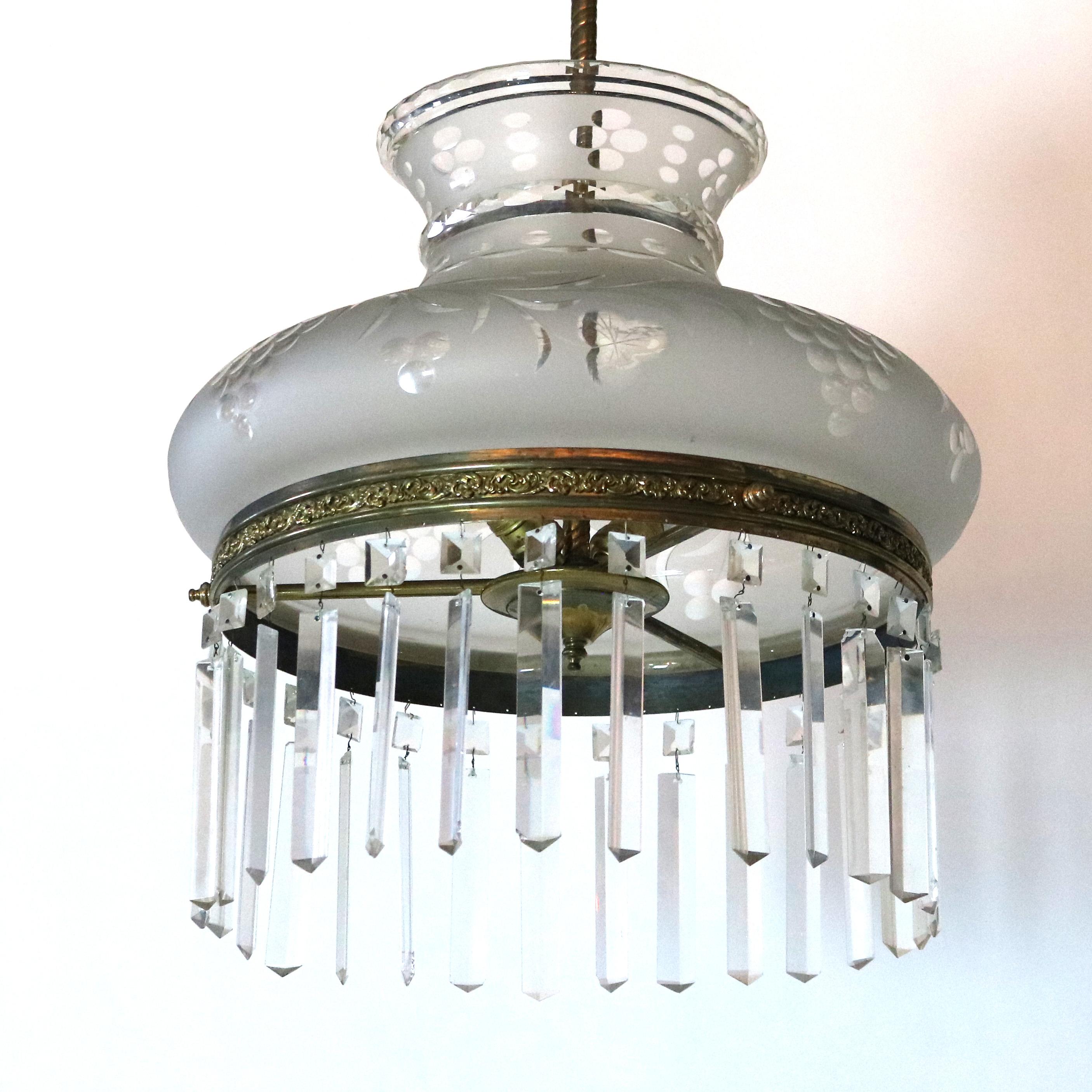 Antique Argand Sinumbra Solar Hanging Light with Cut Back Tam O’ Shanter Shade In Good Condition For Sale In Big Flats, NY