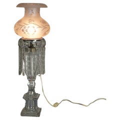 Antique Argand Sinumbra Solar Lamp with Glass Base & Opalescent Floral Shade
