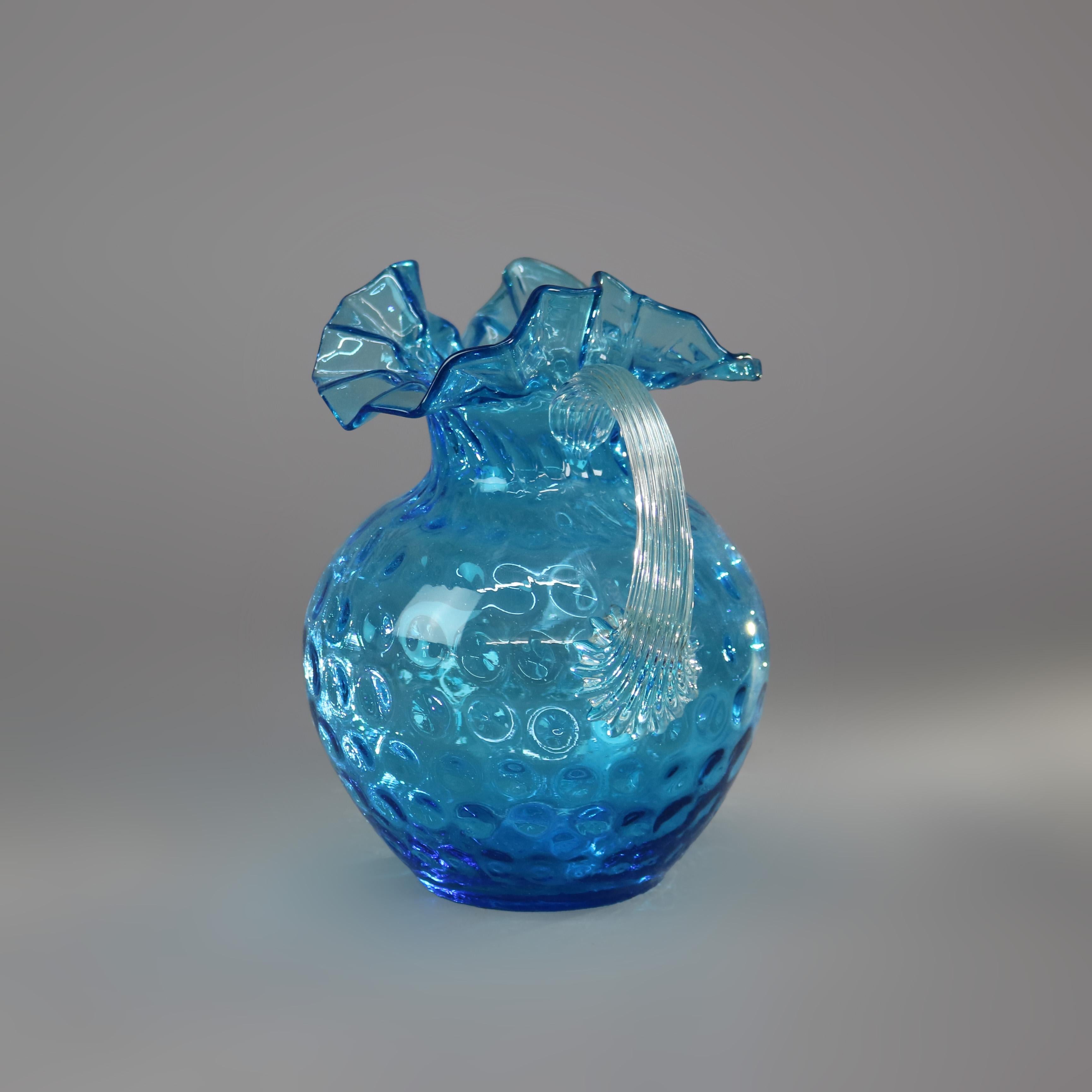 Antigua jarra de agua de cristal Ariel Azul Coinspot Ruffle Top C1900 en venta 5