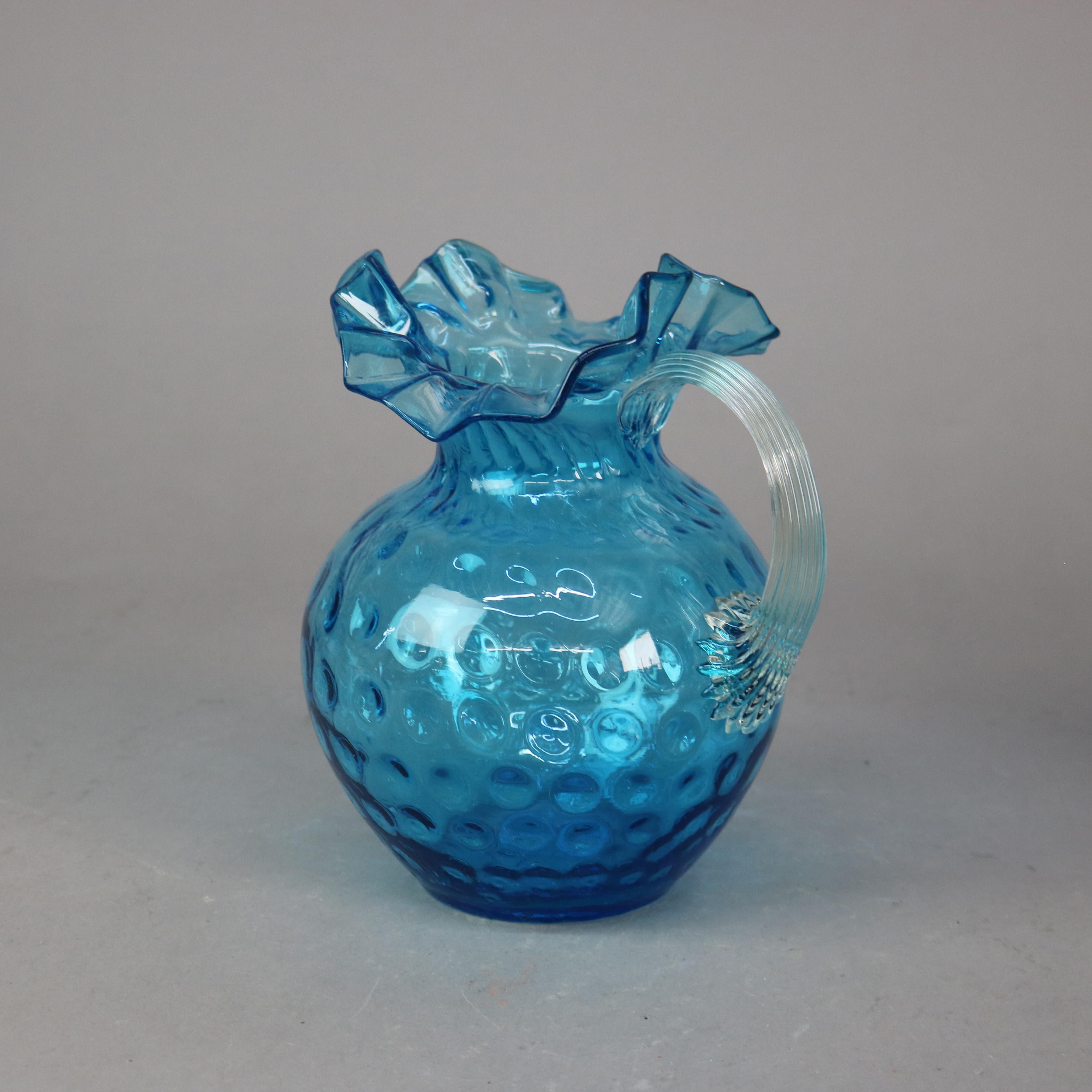 Antigua jarra de agua de cristal Ariel Azul Coinspot Ruffle Top C1900 en Bueno estado para la venta en Big Flats, NY