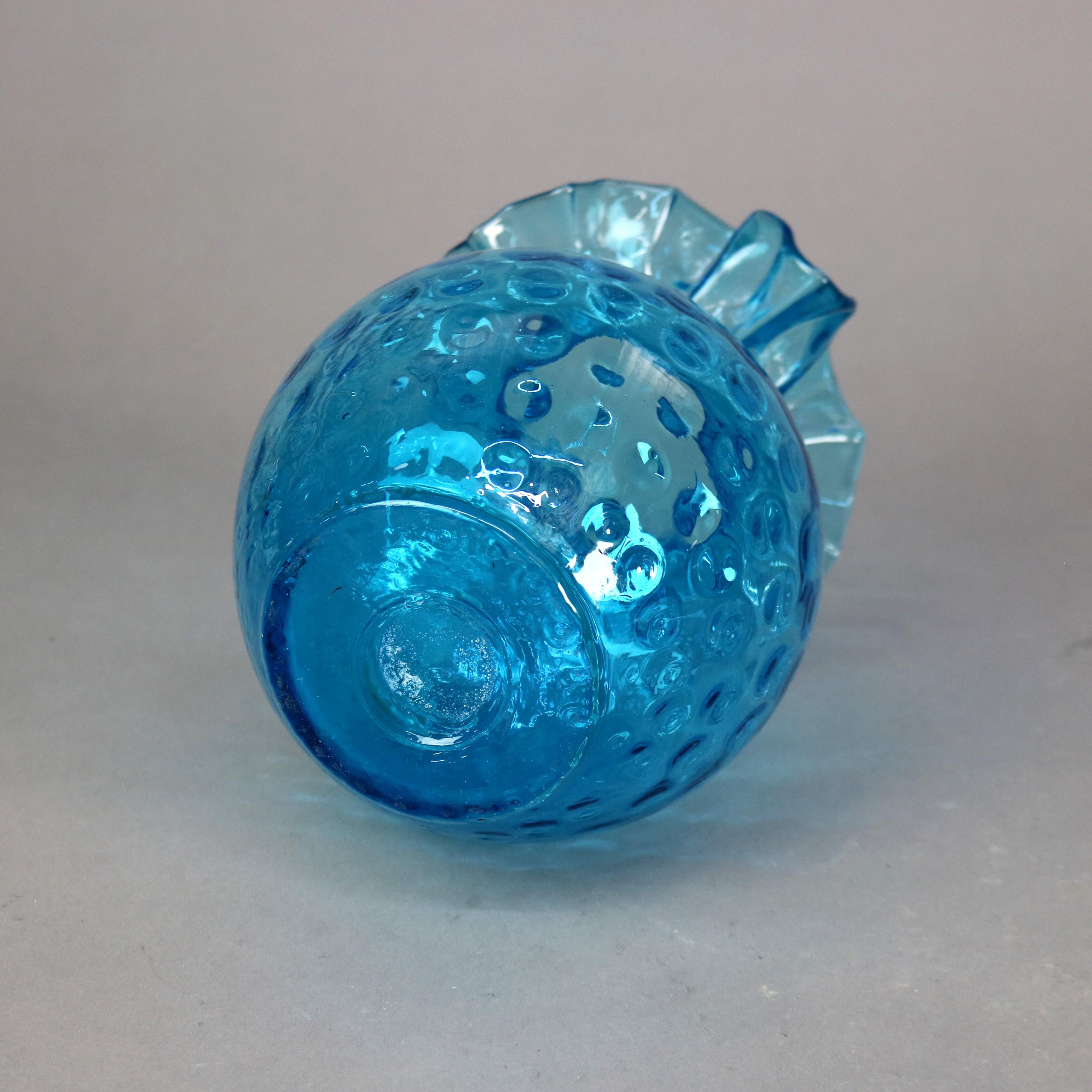 Antigua jarra de agua de cristal Ariel Azul Coinspot Ruffle Top C1900 en venta 1