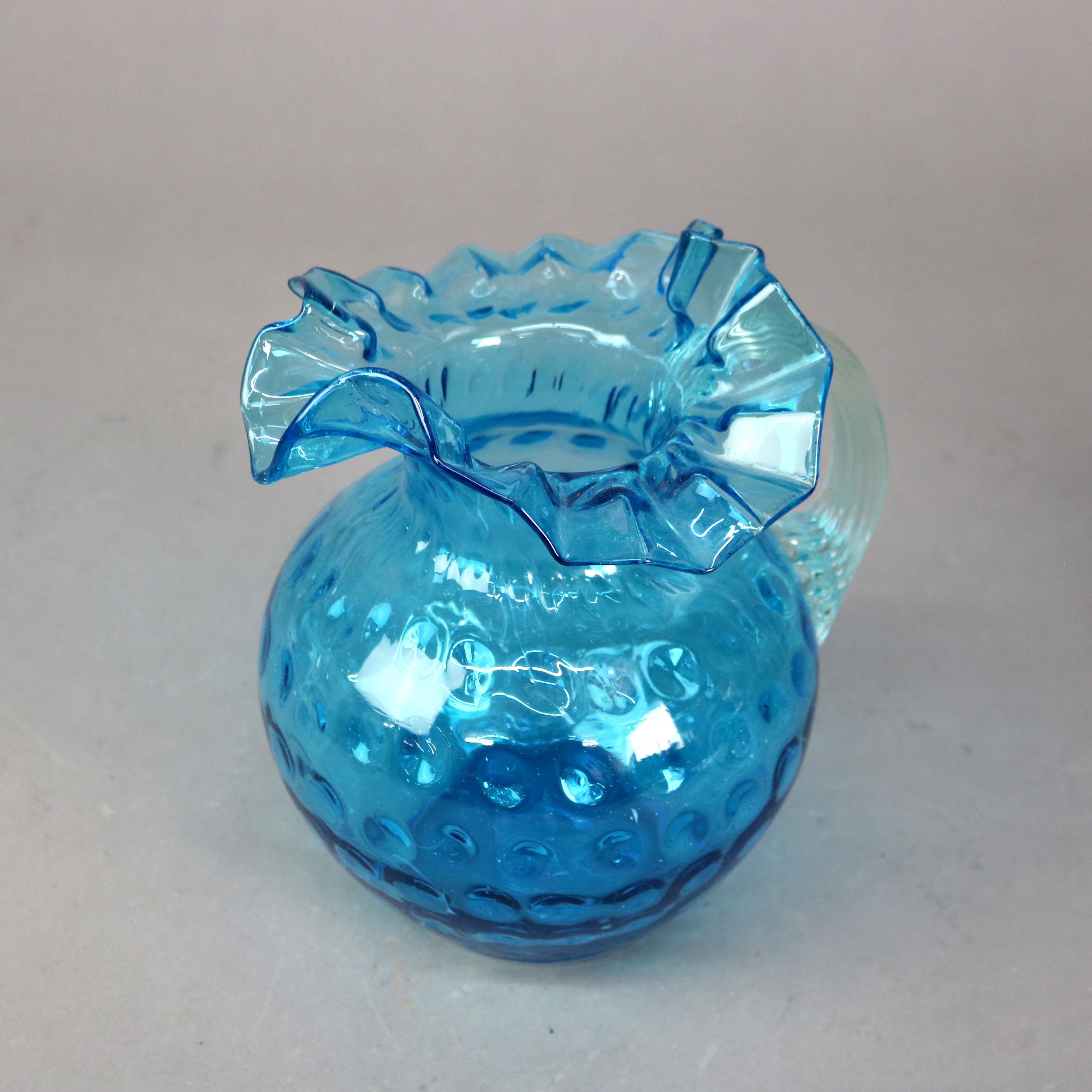 Antigua jarra de agua de cristal Ariel Azul Coinspot Ruffle Top C1900 en venta 3