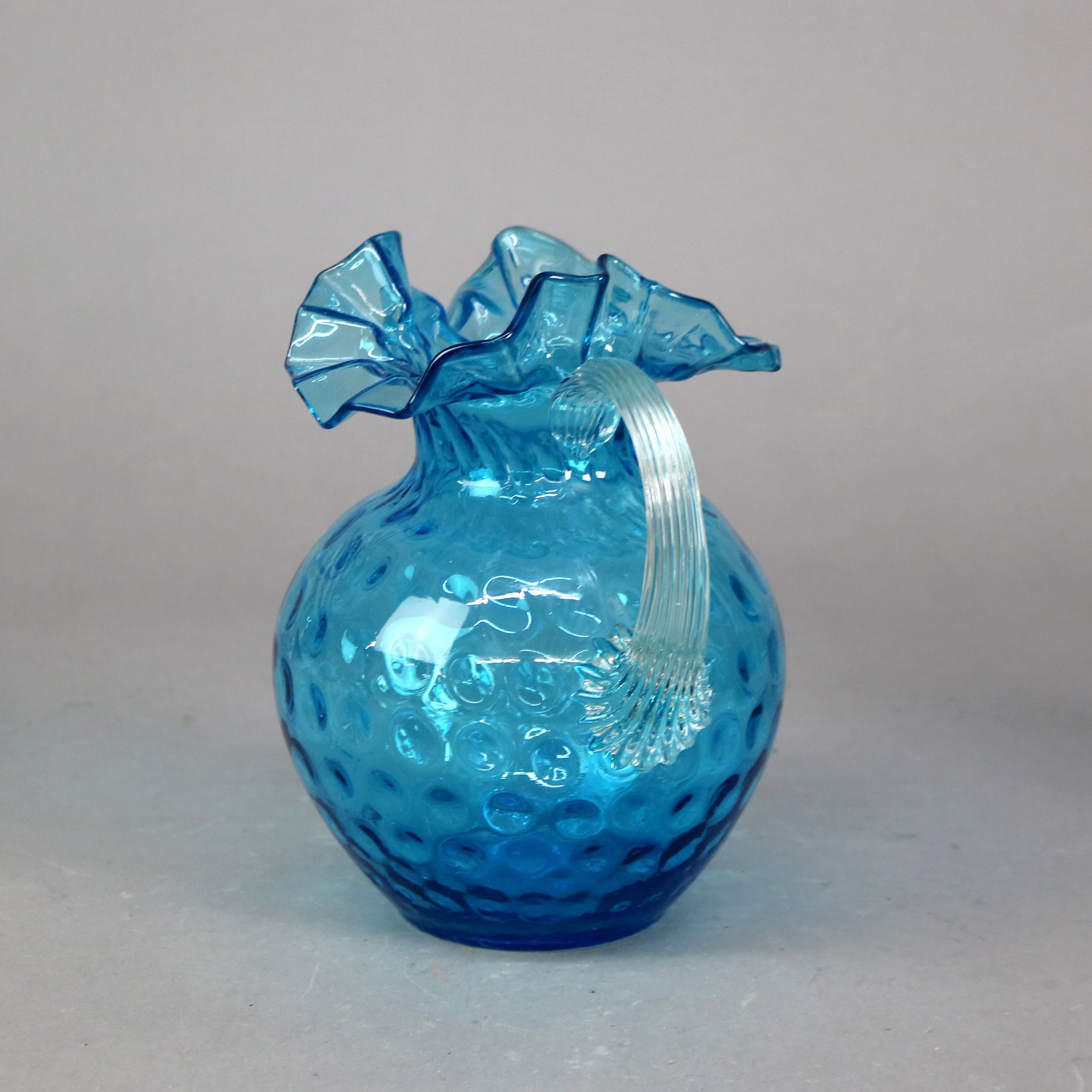 Antigua jarra de agua de cristal Ariel Azul Coinspot Ruffle Top C1900 en venta 4