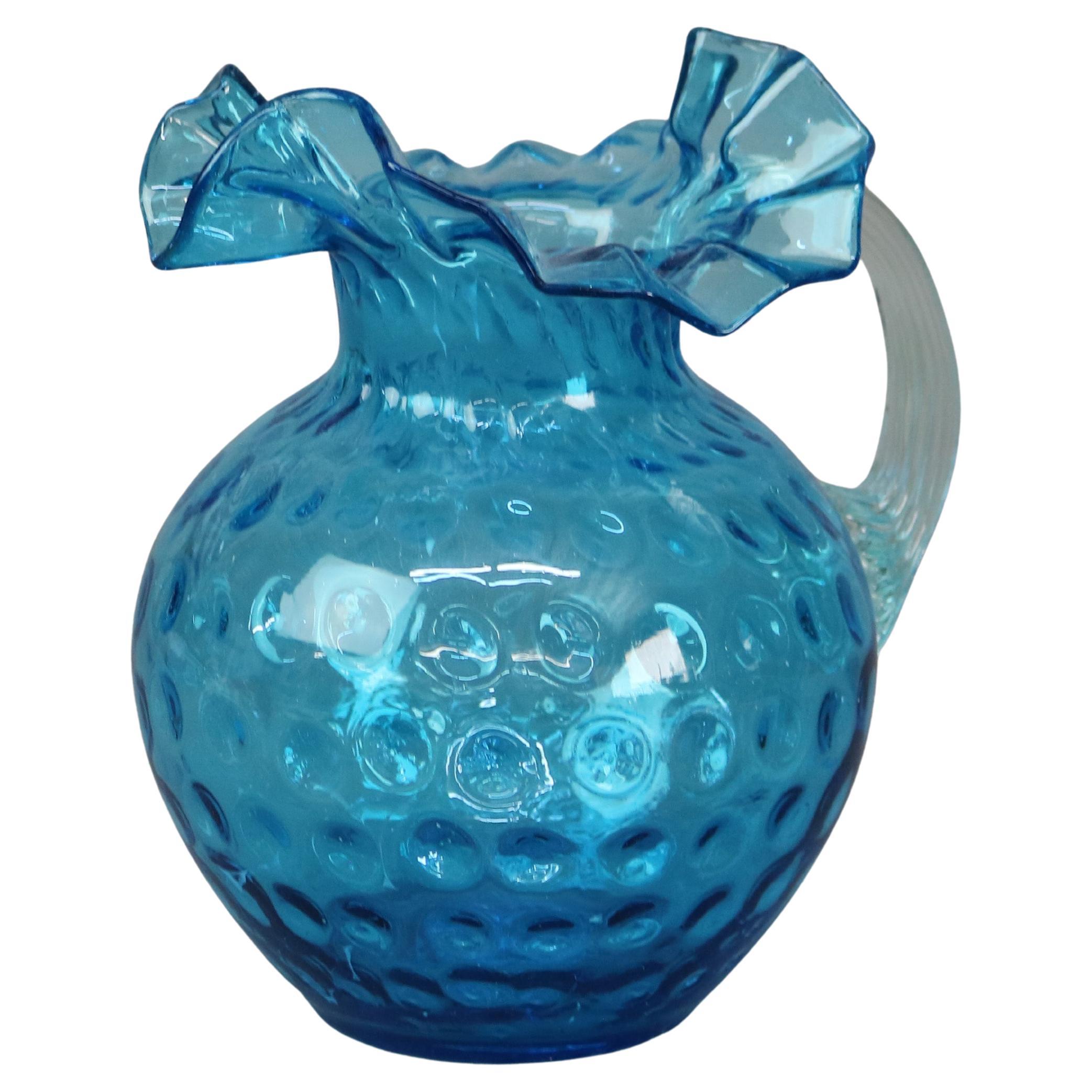 Antica brocca per acqua in vetro Ariel Blue Coinspot Ruffle Top C1900