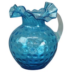 Antica brocca per acqua in vetro Ariel Blue Coinspot Ruffle Top C1900