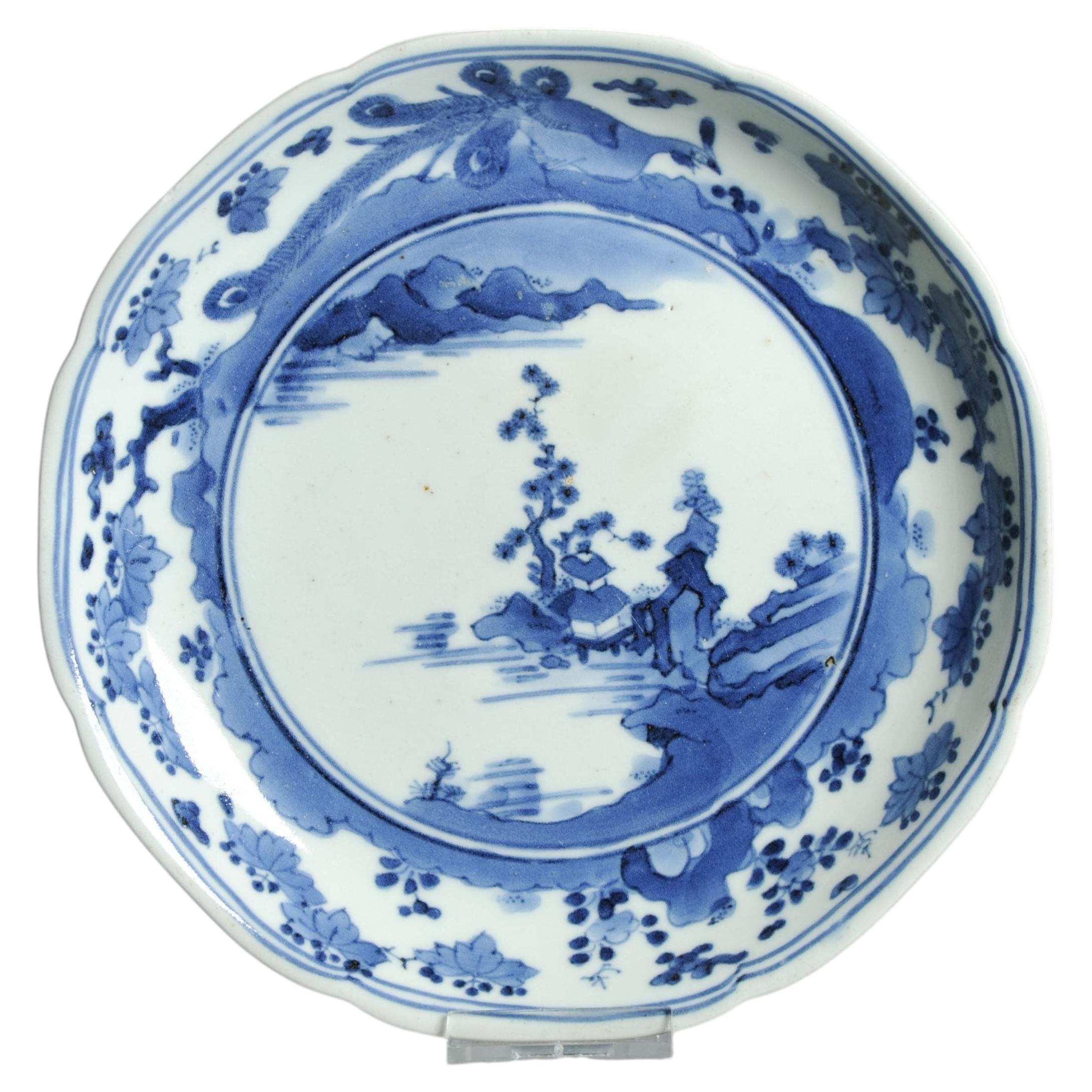 Antique Arita Edo Period 17/18C Japanese Porcelain dish Landscape Bird