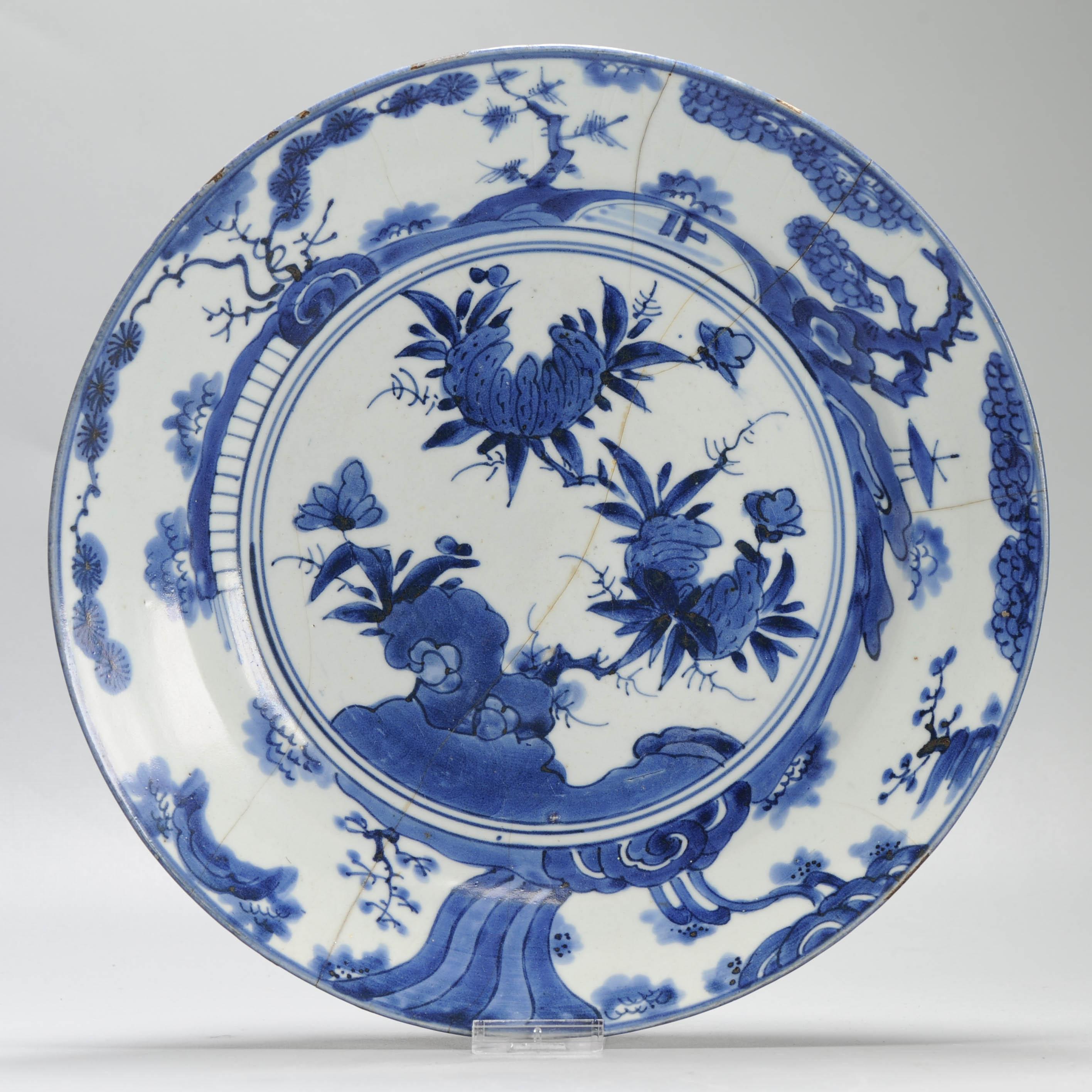 Antique Arita Edo Period 17C Japanese Porcelain Dish Ming Kraak Style Landscape For Sale 6